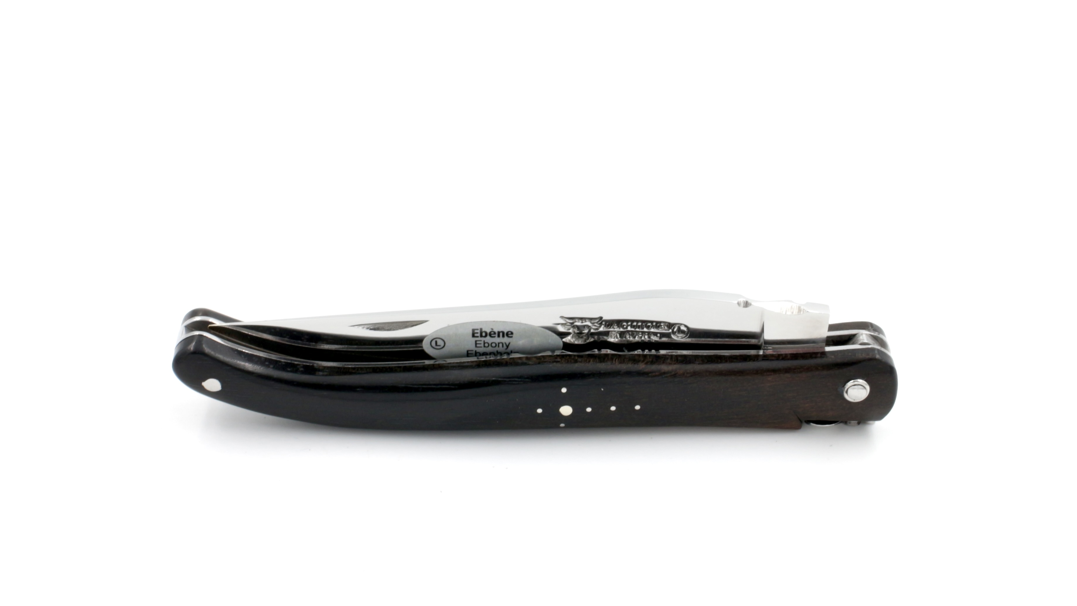 Laguiole en Aubrac ebony full handle chisled plates12 cm