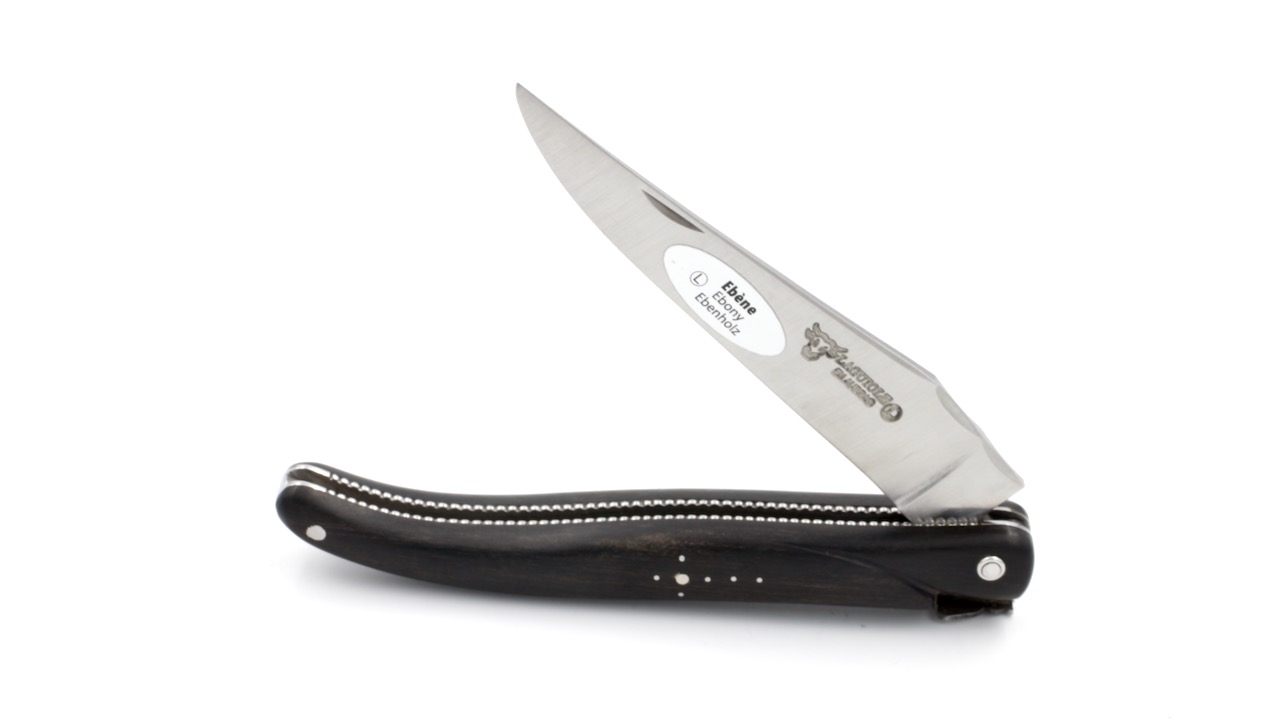 Laguiole en Aubrac ebony pearl full handle chisled plates 12 cm