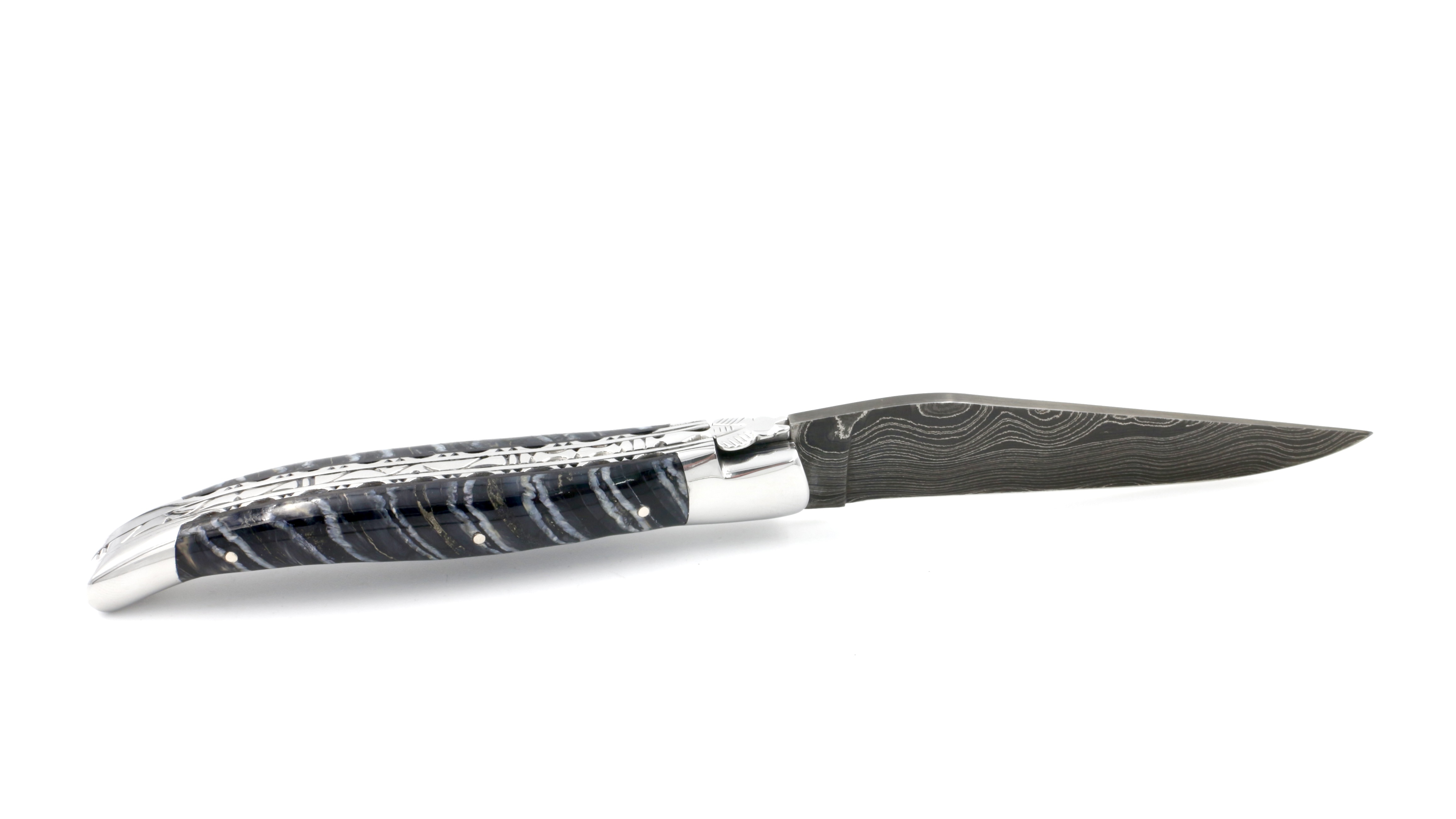 Laguiole en Aubrac Leiterdamast Mammutbackenzahn blau Doppelplatine 12 cm