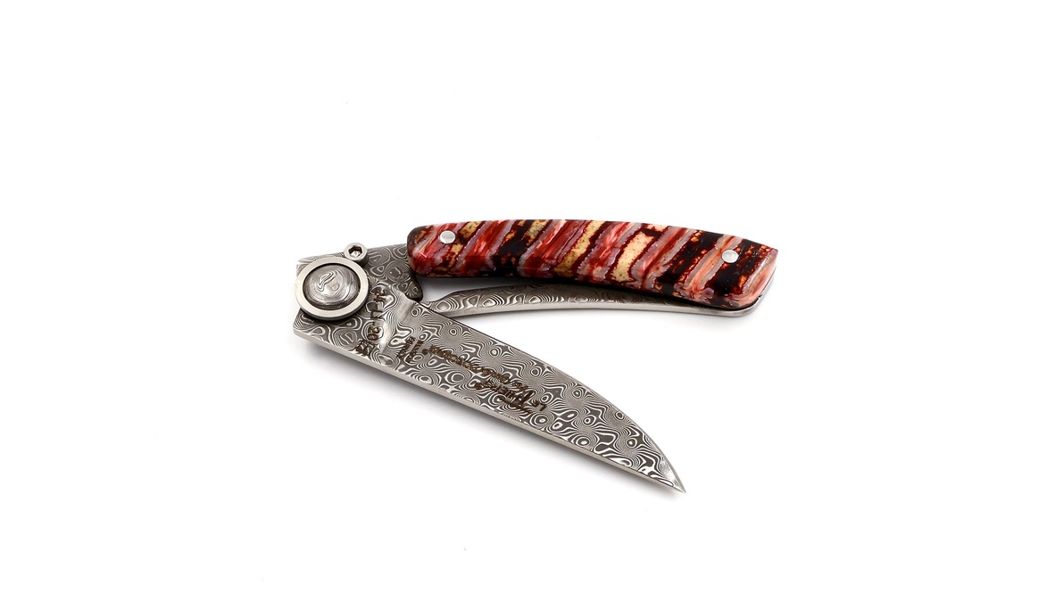 Claude DOZORME Thiers Liner mammoth tusk damascus blade Claude DOZORME Thiers Liner mammoth tusk damascus blade