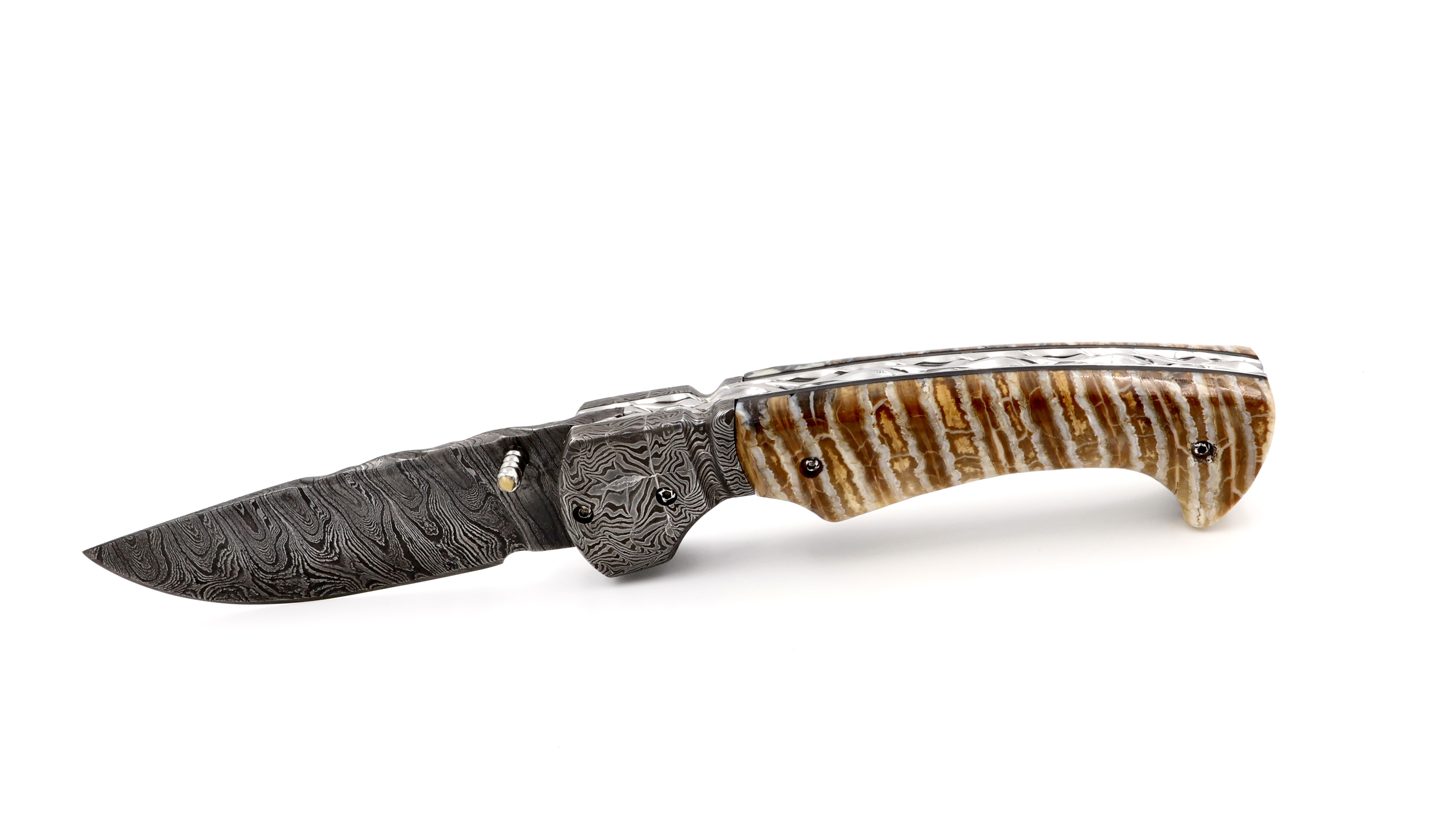 Oliver Moretti linerlock knife damascus mammoth tusk Oliver Moretti linerlock knife damascus mammoth tusk