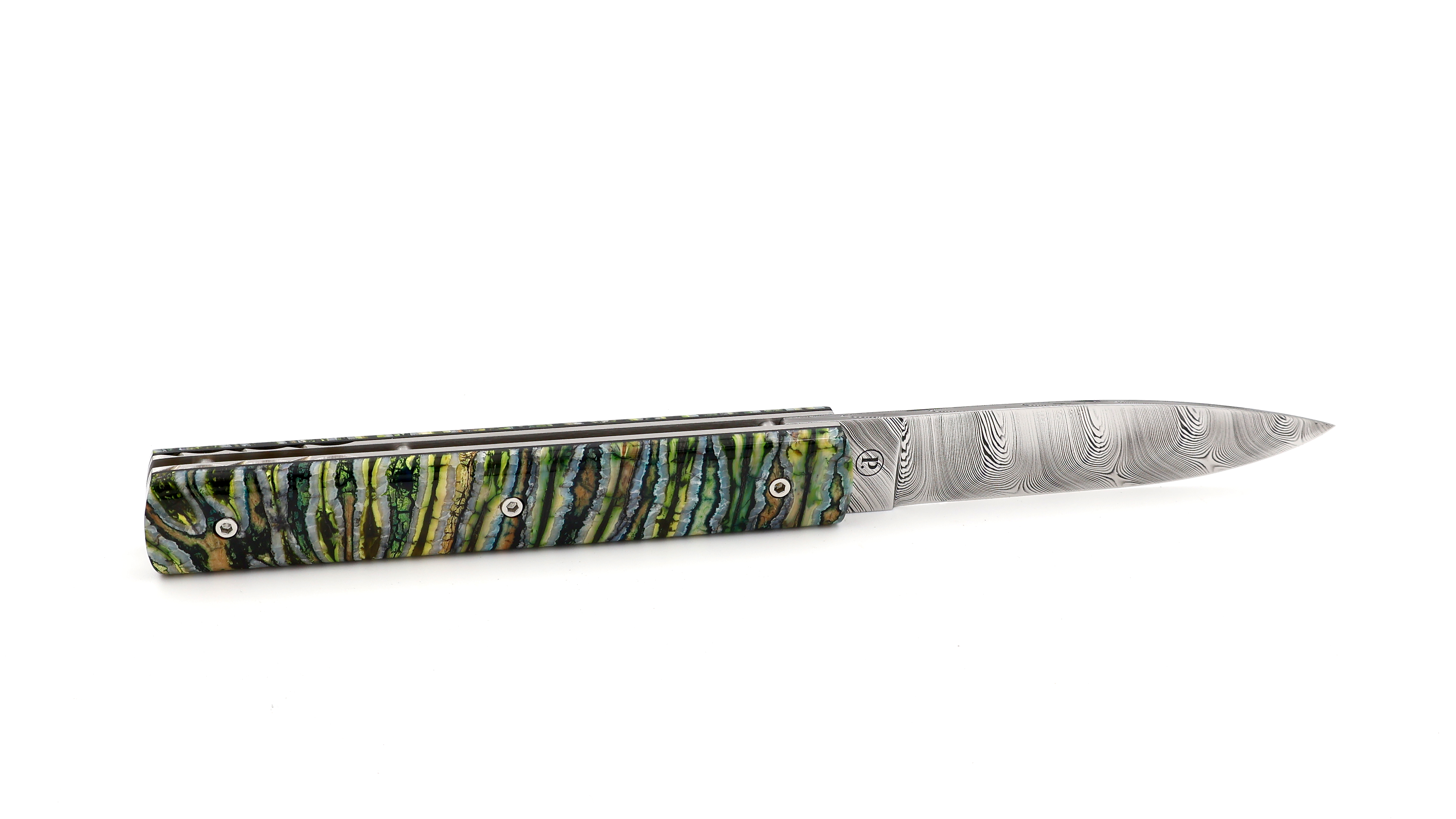 PERCEVAL Le Francais green Mammoth tusk with guillochage damascus blade