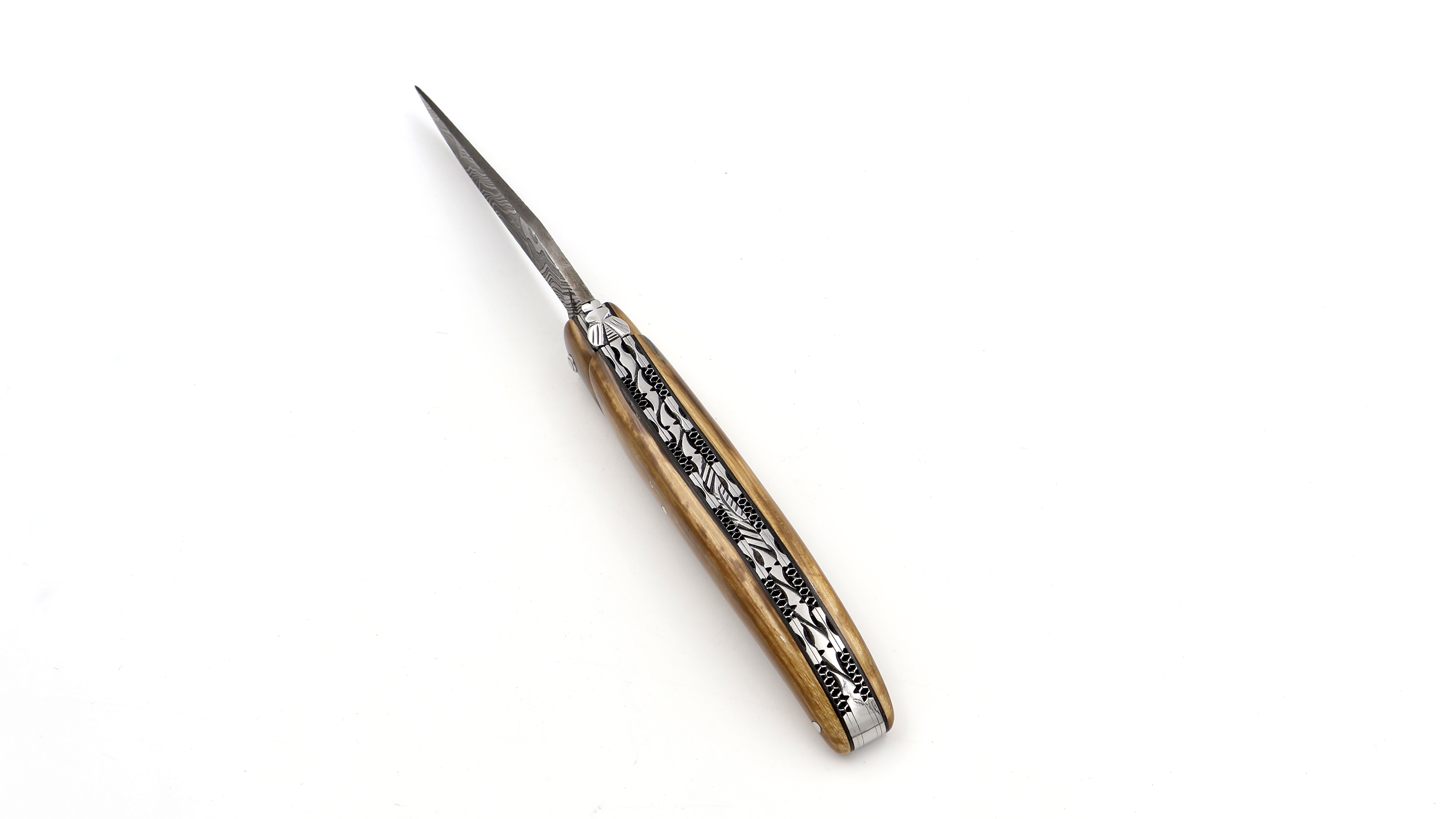Laguiole en Aubrac Twisted-Damast Mammutelfenbein Kruste massiv Doppelplatinen 12 cm 