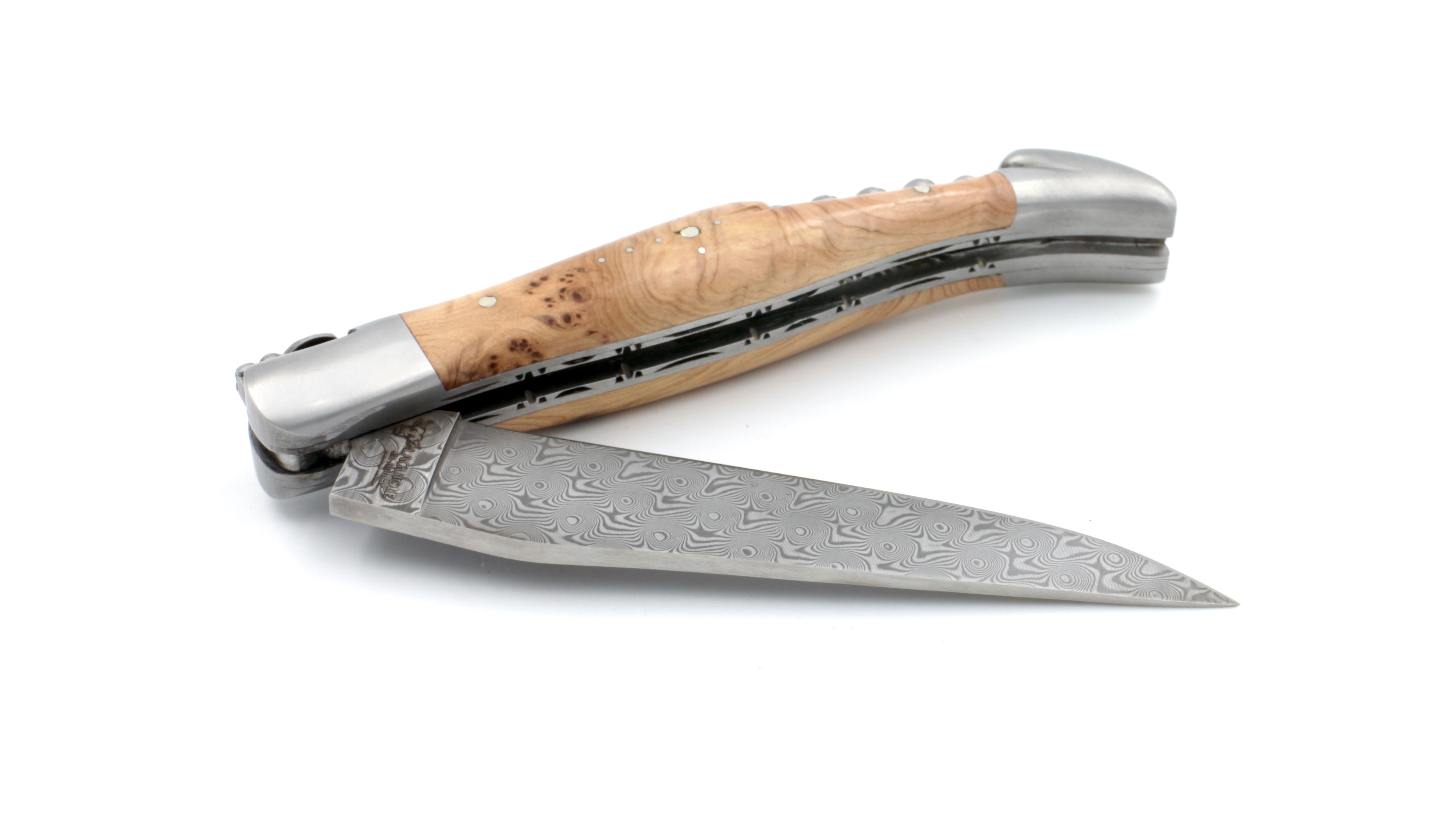 Laguiole en Aubrac  DSC® Carbon Damast Wacholder matt Doppelplatine Korkenzieher 12 cm