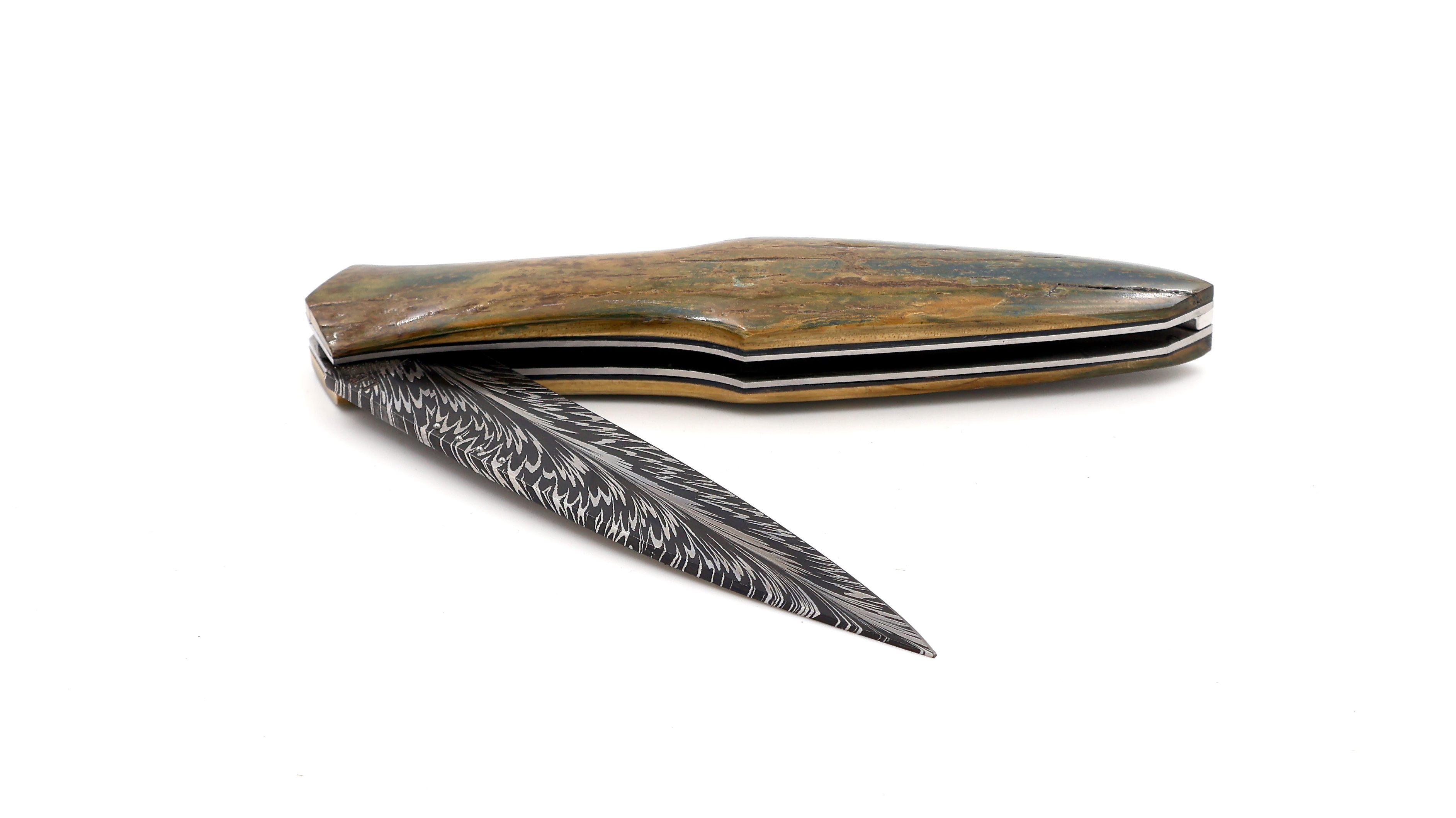 Laraud Blades MagnaPinna mammoth ivory & handforged feather damascus