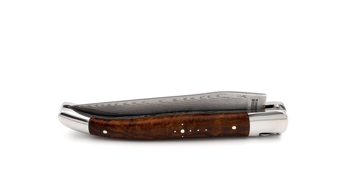 Laguiole en Aubrac double plate knife jap. damascus Ironwood shiny 12 cm