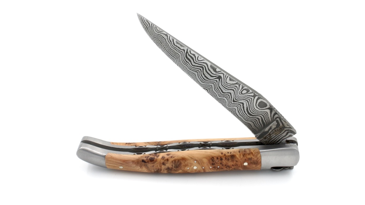 Laguiole en Aubrac Damast Wacholder Doppelplatine 12 cm