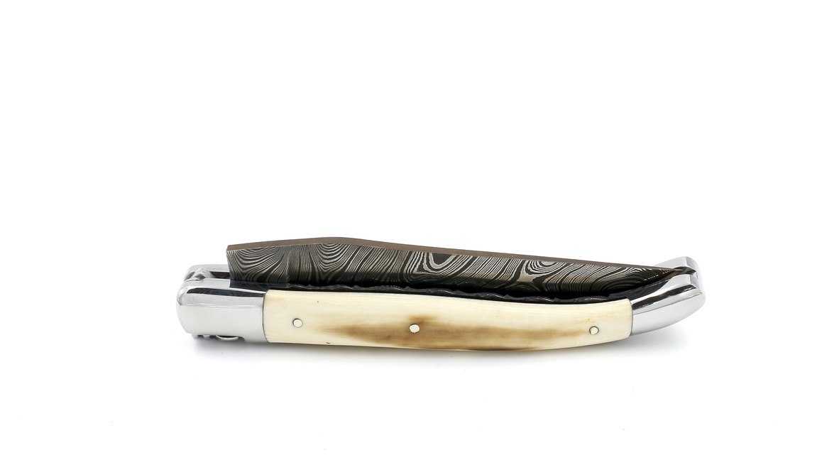 Laguiole en Aubrac twisted Damast Mammutelfenbein Kruste Doppelplatinen mit Spiralfeder 12 cm