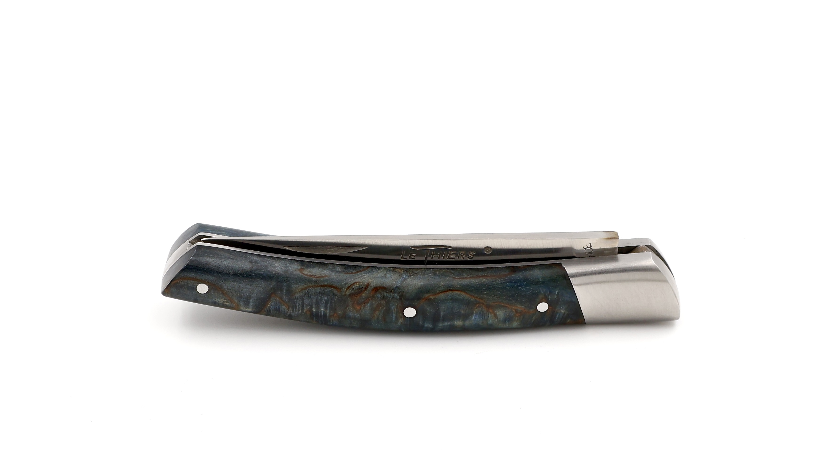 AU SABOT THIERS knife 10 cm birchwood burl blue
