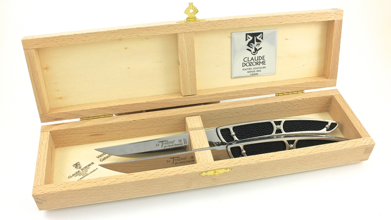 Galuchat-2-Thiers Claude DOZORME Thiers Steakmesser ELEGANCE Rochenleder schwarz 2-tlg-Set
