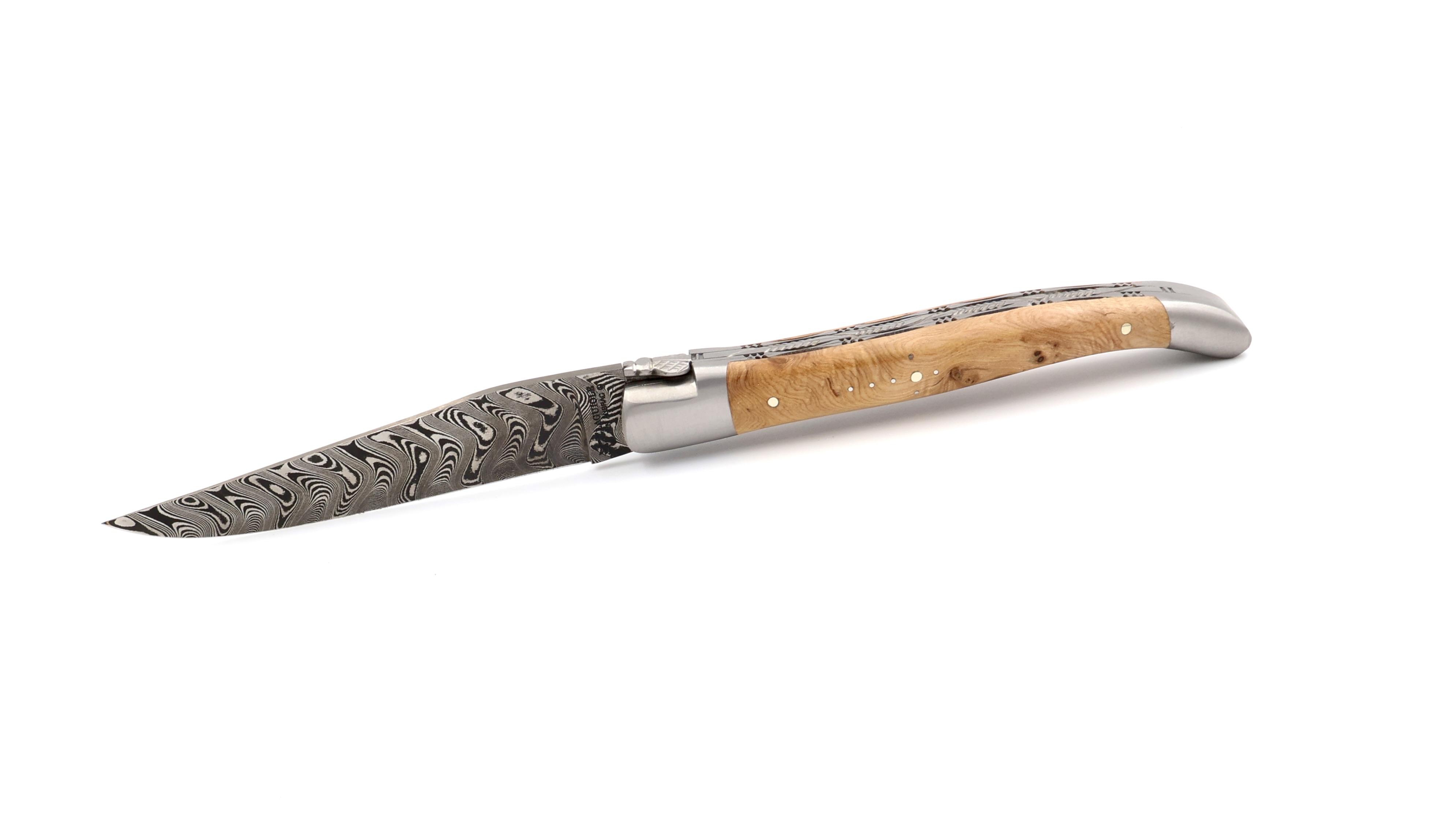 Laguiole en Aubrac damascus juniper with double plates 12 cm mat (2)