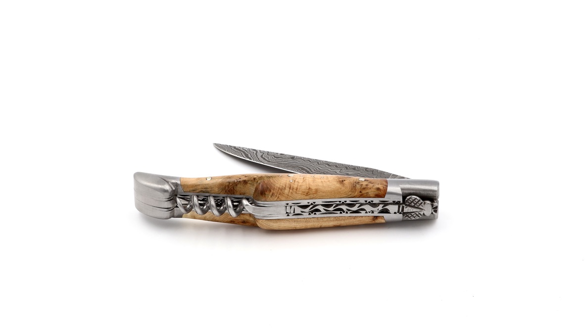Laguiole en Aubrac double plate knife damascus corkscrew Juniper 12 cm Laguiole en Aubrac double plate knife damascus corkscrew Juniper 12 cm