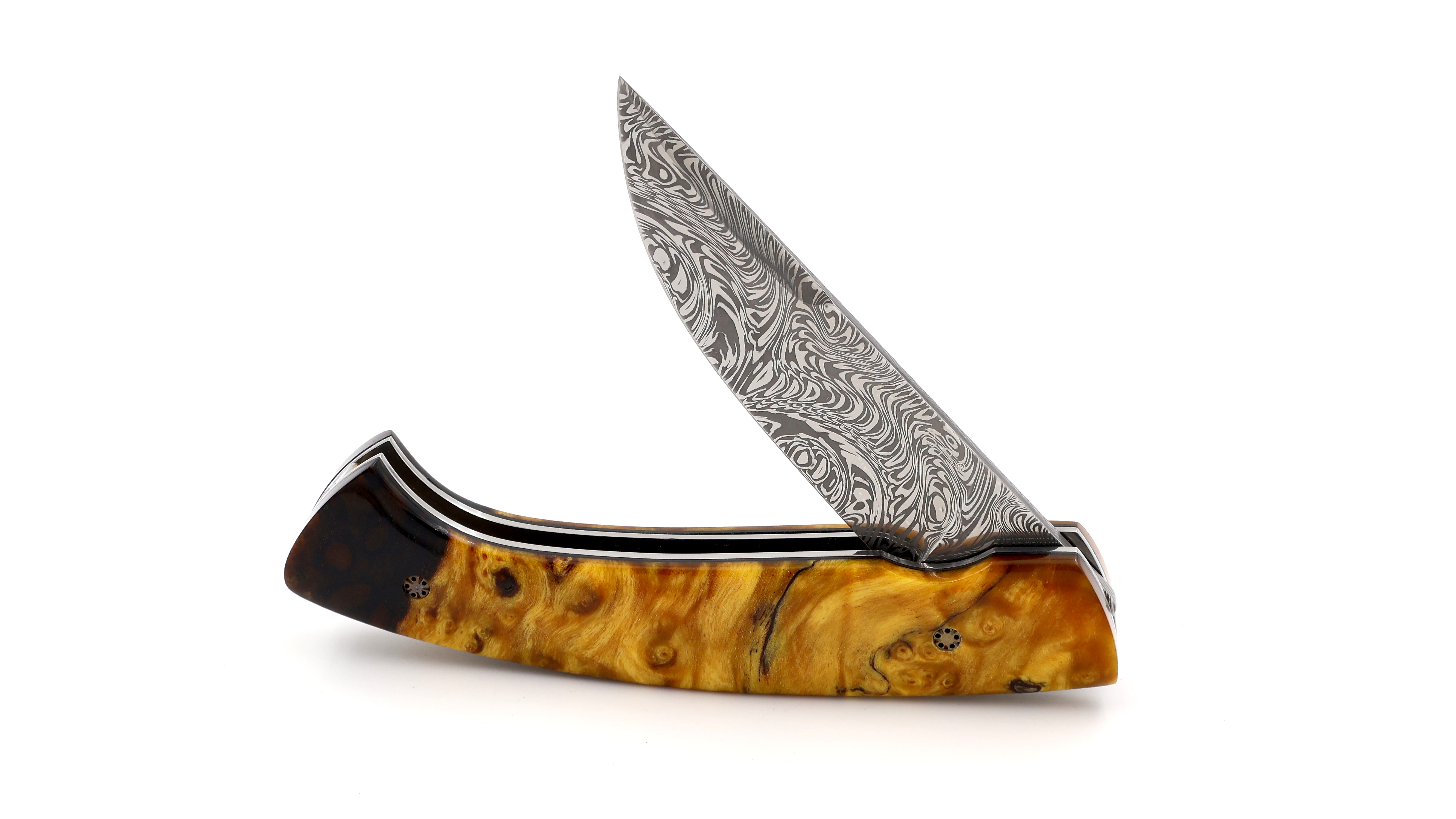 MANU LAPLACE 1515 NORDIC maple burl wood damascus blade
