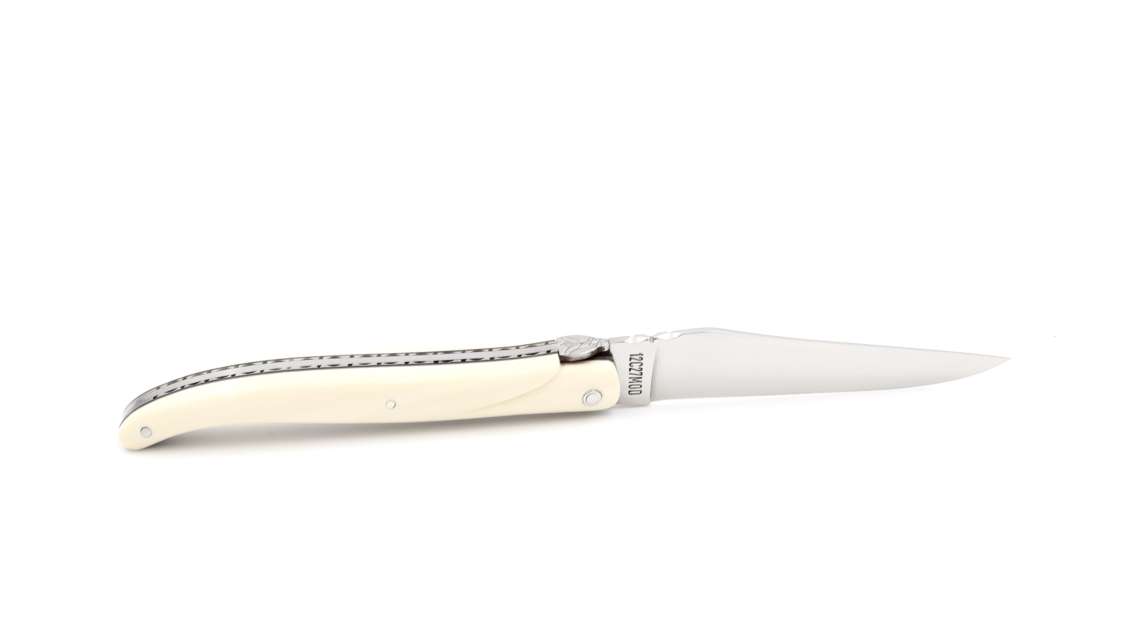 Laguiole en Aubrac Bienenkönigin Mammutelfenbein guillochiert massiver Griff 12 cm