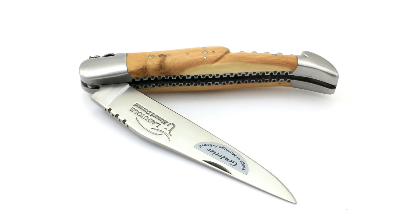 Honoré Durand Laguiole knife Prestige doubleplates with corkscrew juniper 14C28 12 cm