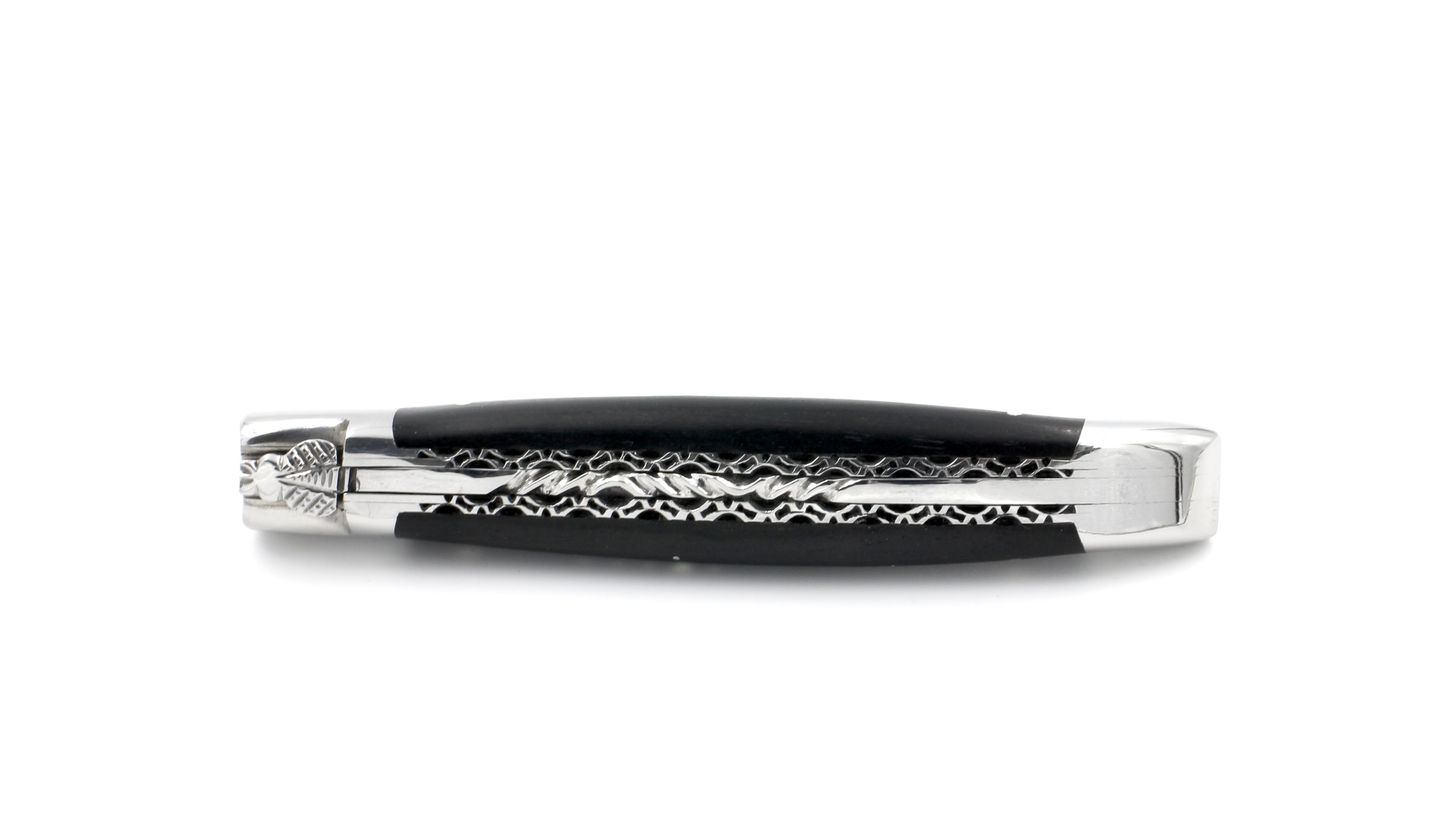 1E17C315-EDD3-43CE-BD57-B9DE36B0064C_1_201_a Laguiole en Aubrac double plate knife jap. damascus Ebony 12 cm