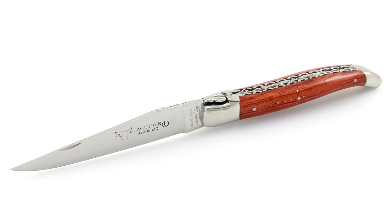 Laguiole en Aubrac Rosenholz poliert Doppelplatine 12 cm