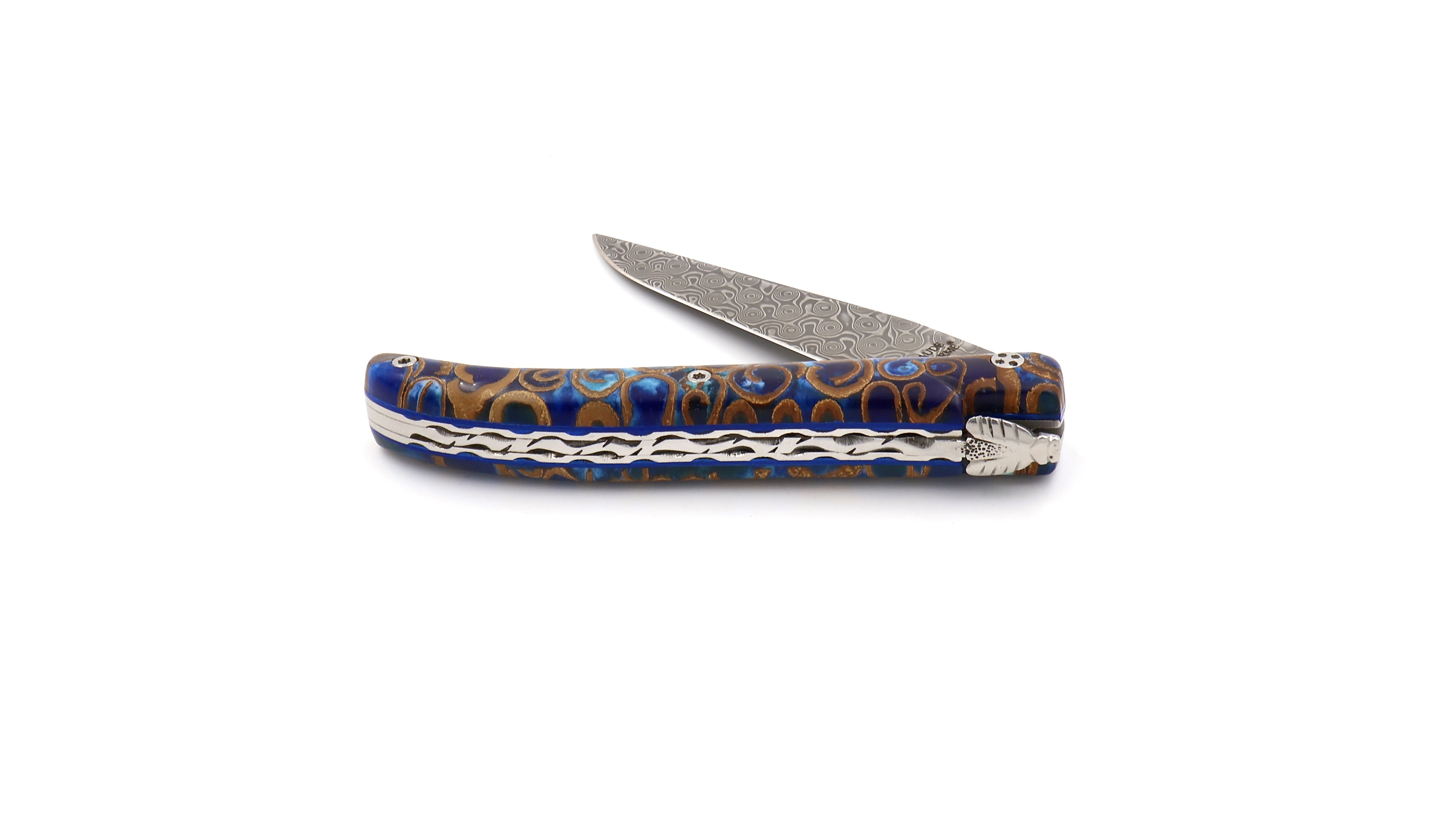 Claude DOZORME Laguiole Messer L'Atelier Canella blau 12 cm Damastklinge 