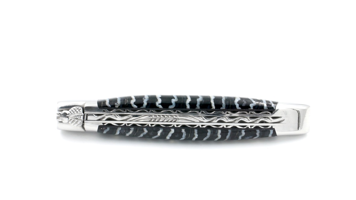 Laguiole en Aubrac double plate knife Brut de Forge Mammoth molar blue 12 cm