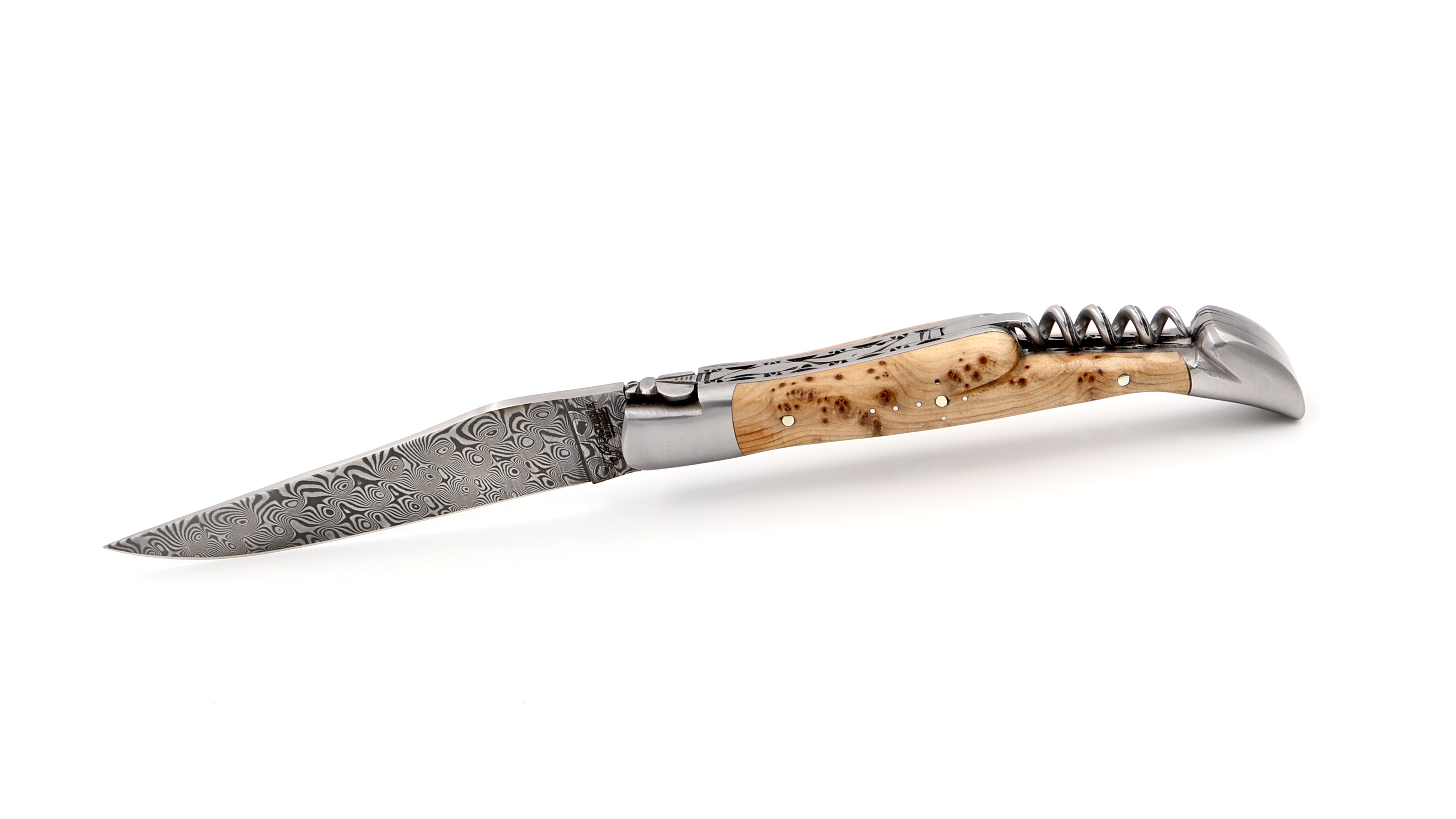 Laguiole en Aubrac  DSC® rostfreier Rosendamast Wacholder Doppelplatine Korkenzieher 12 cm  