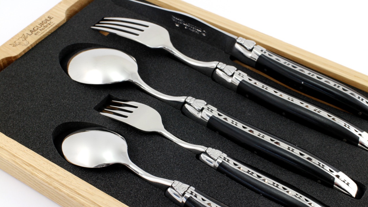 Ebenholz-5er-2 Laguiole en Aubrac – 5-teiliges Besteckset aus Ebenholz für eine Person
