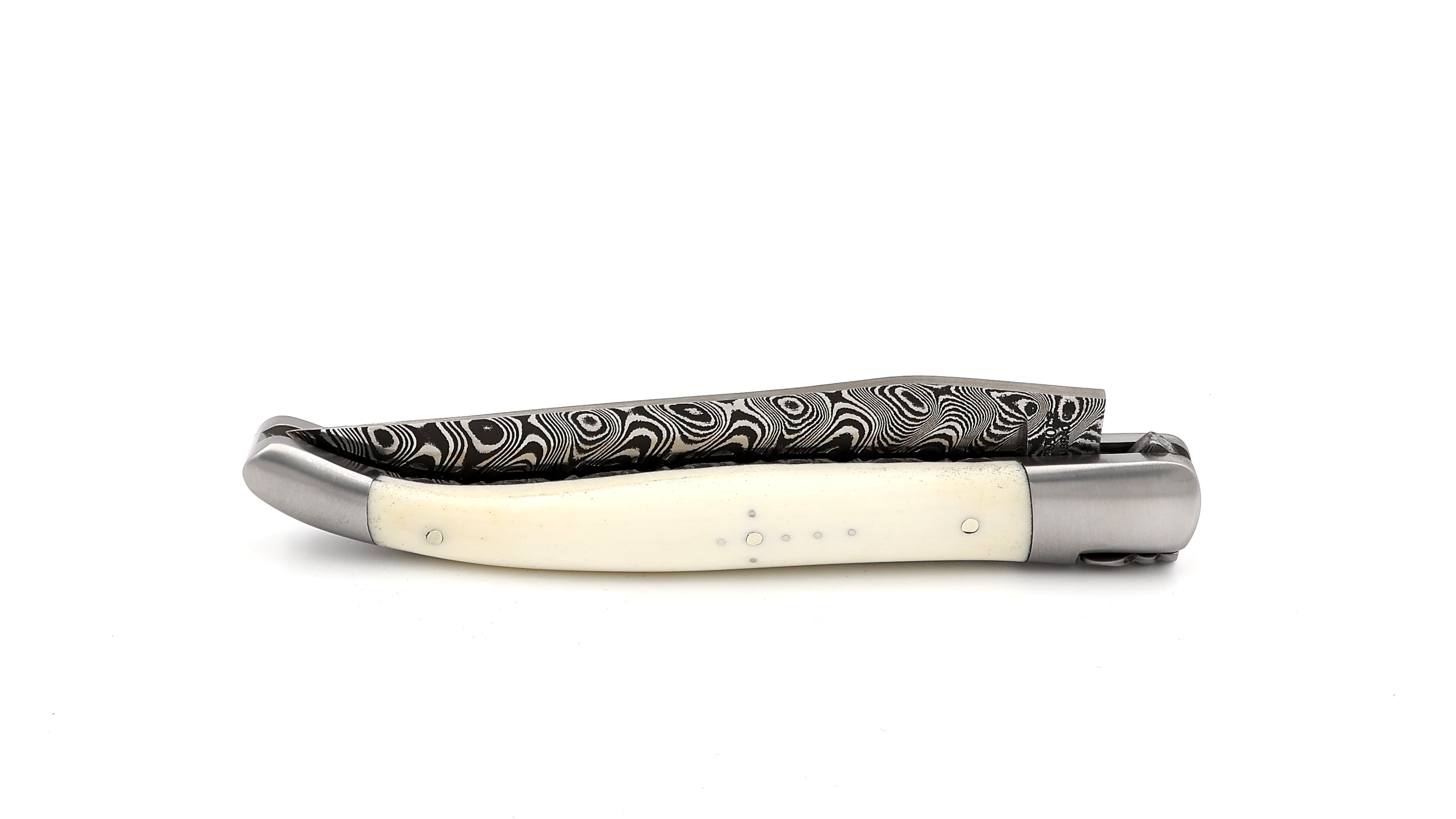Laguiole en Aubrac  DSC® Carbon Damast Knochen guillochierte Platine 12 cm