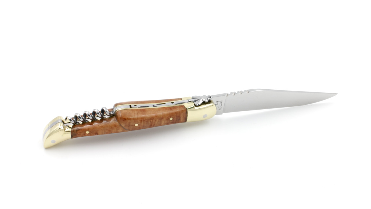 Honoré Durand Laguiole knife Prestige bruyére wood brass bolsters corkscrew 12 cm shiny