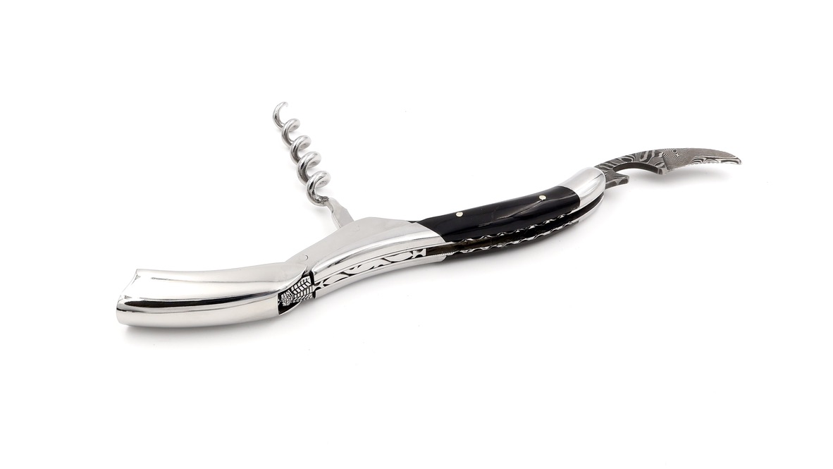 Laguiole en Aubrac Sommeliermesser - Damast-Kapselschneider Büffelhorn guillochiert besondere Biene