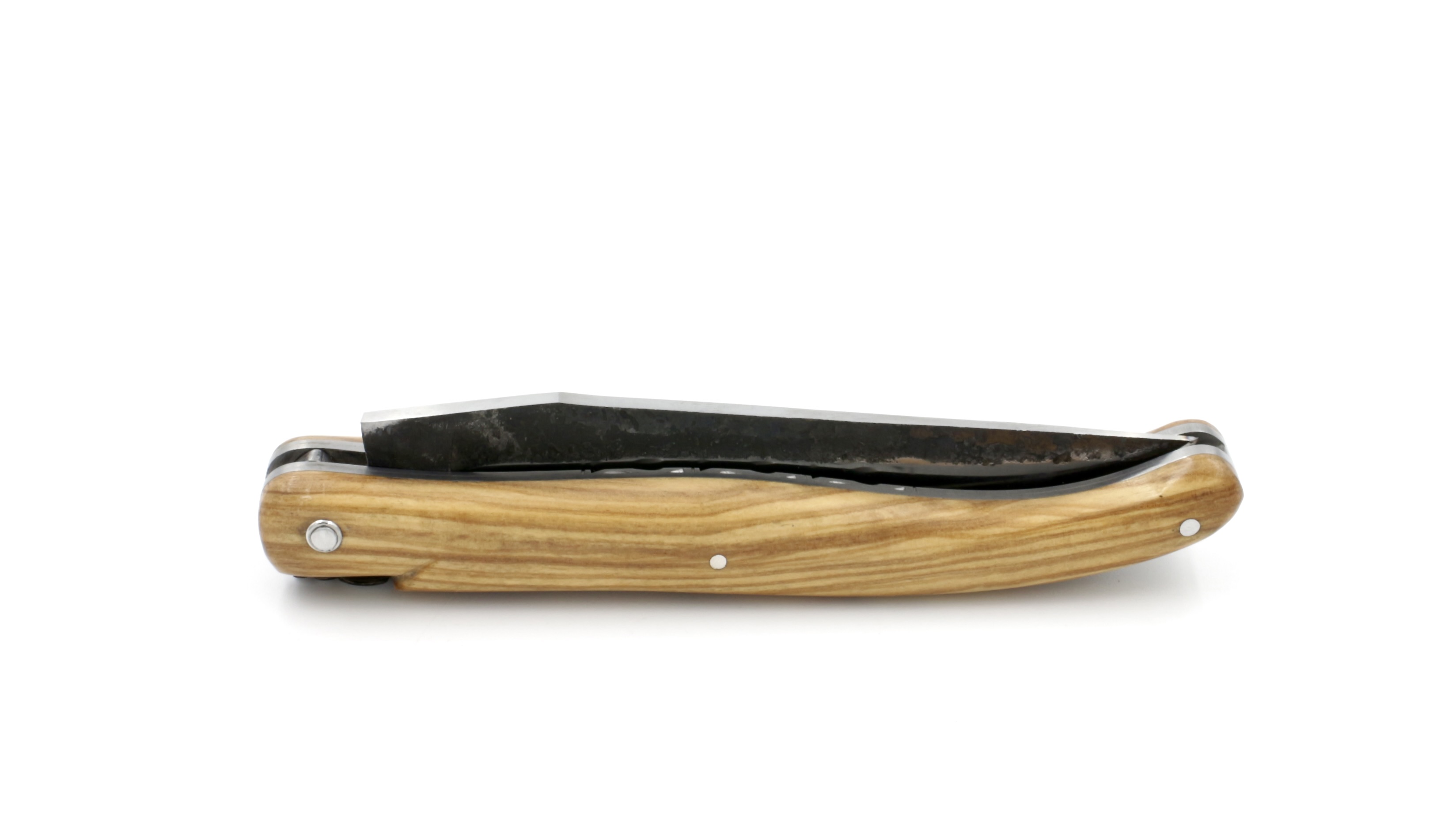 Laguiole en Aubrac Brut de Forge double plates knife full handle Olive wood 12 cm