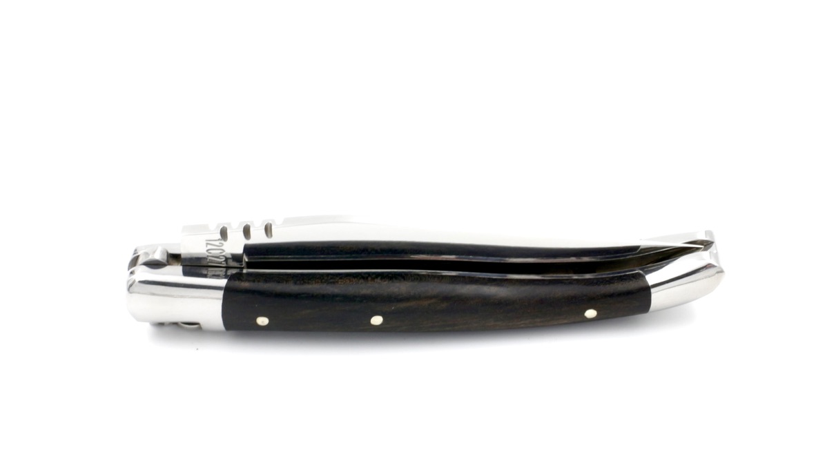 Laguiole en Aubrac ebony with ivory flower diamant 10 cm