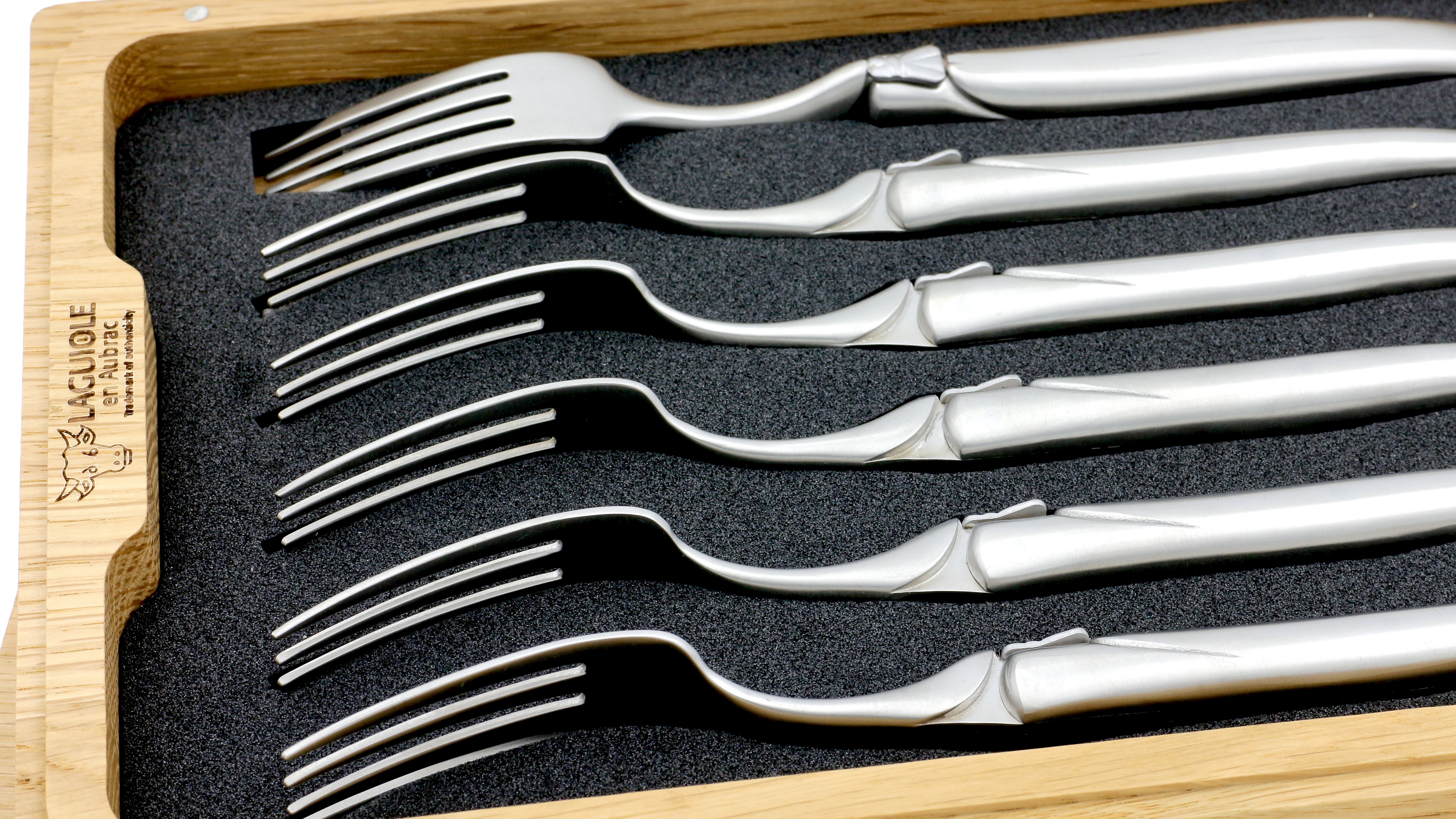 Laguiole en Aubrac stainless steel Steakfork Set of 6 completely mat
