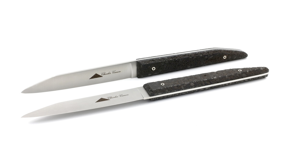 Charles Canon Le TERRIL Steakknives set of six row coal stabilized Charles Canon Le TERRIL Steakknives set of six row coal stabilized