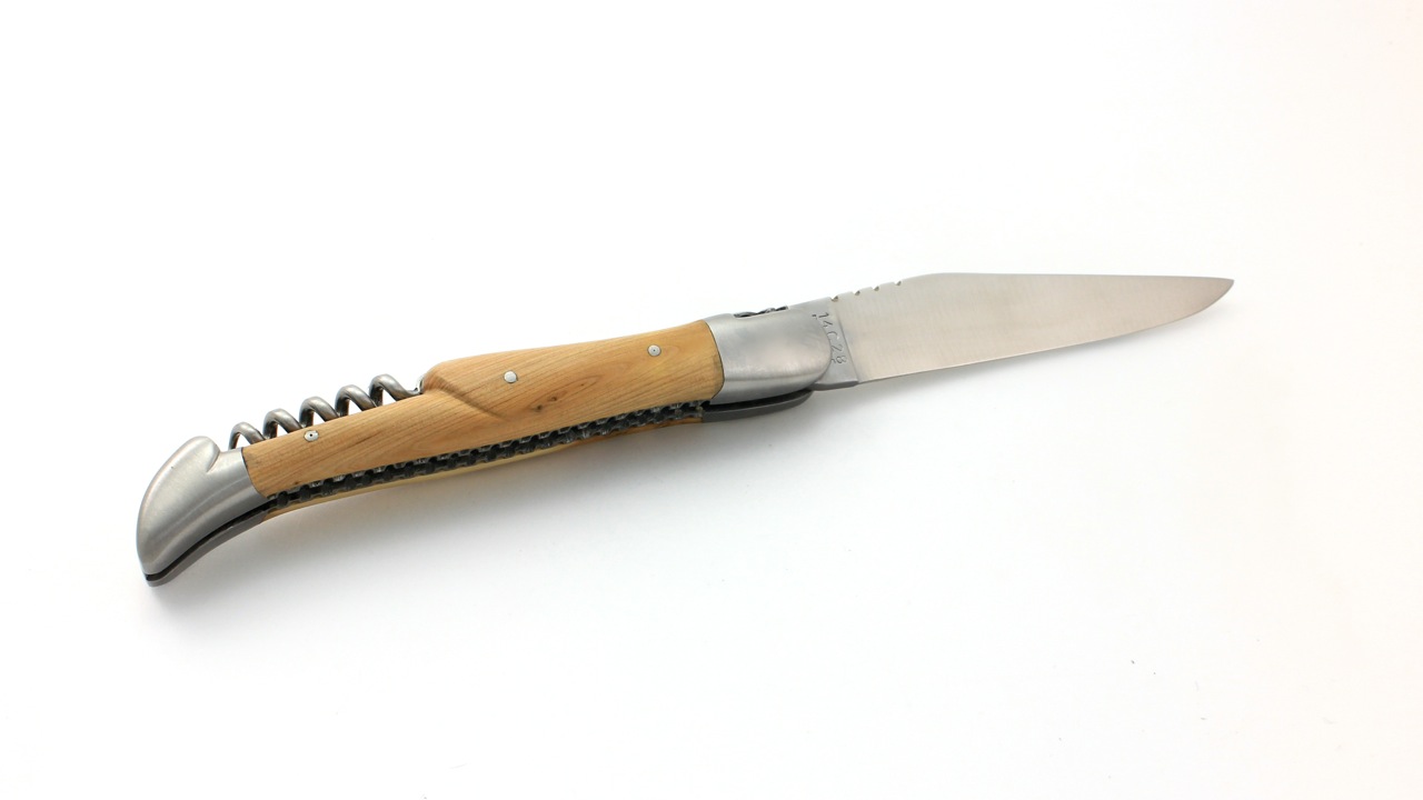 Honoré Durand Laguiole knife Prestige doubleplates with corkscrew juniper 14C28 12 cm