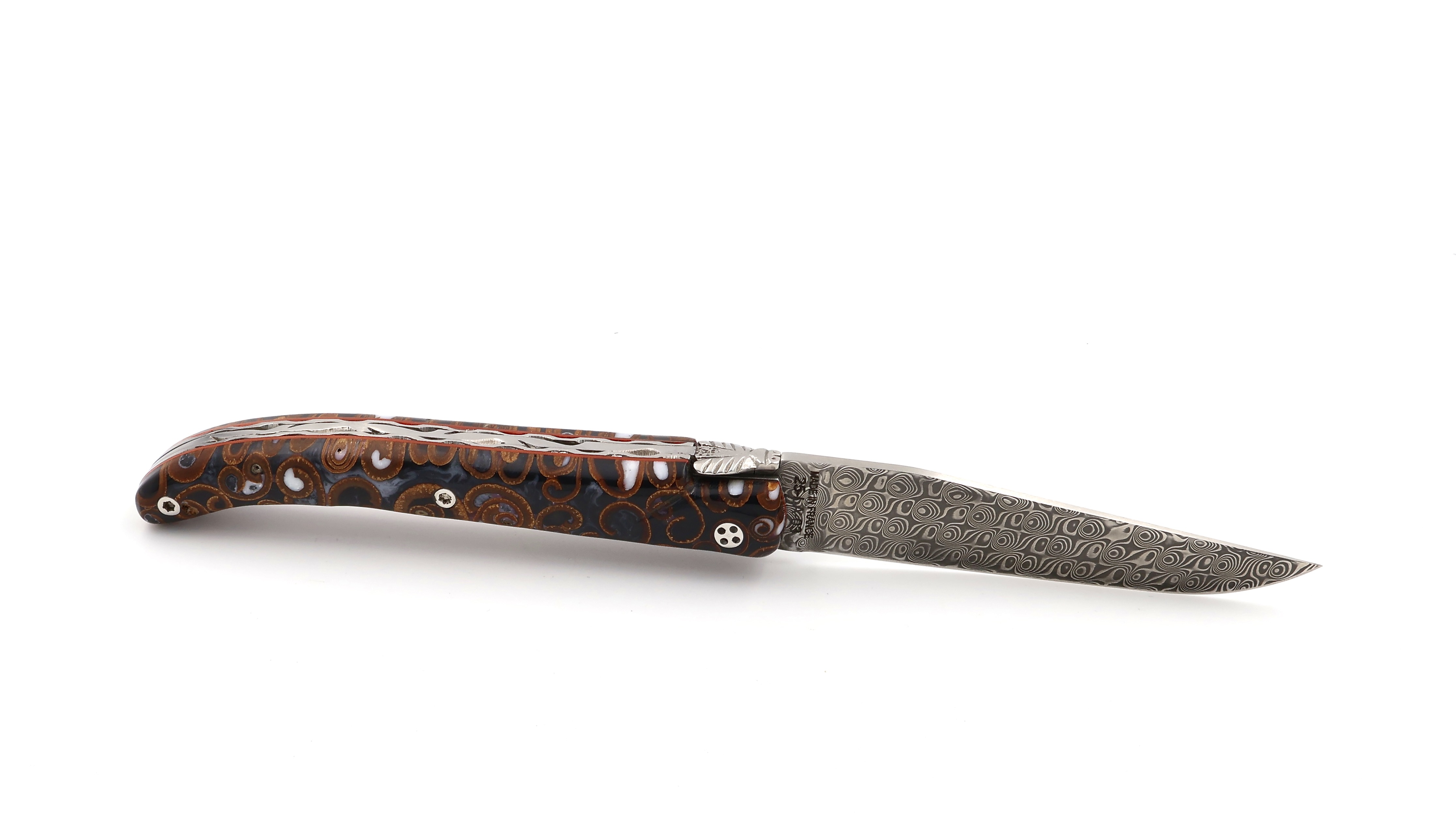 Claude DOZORME Laguiole Canella brown 12 cm damascus