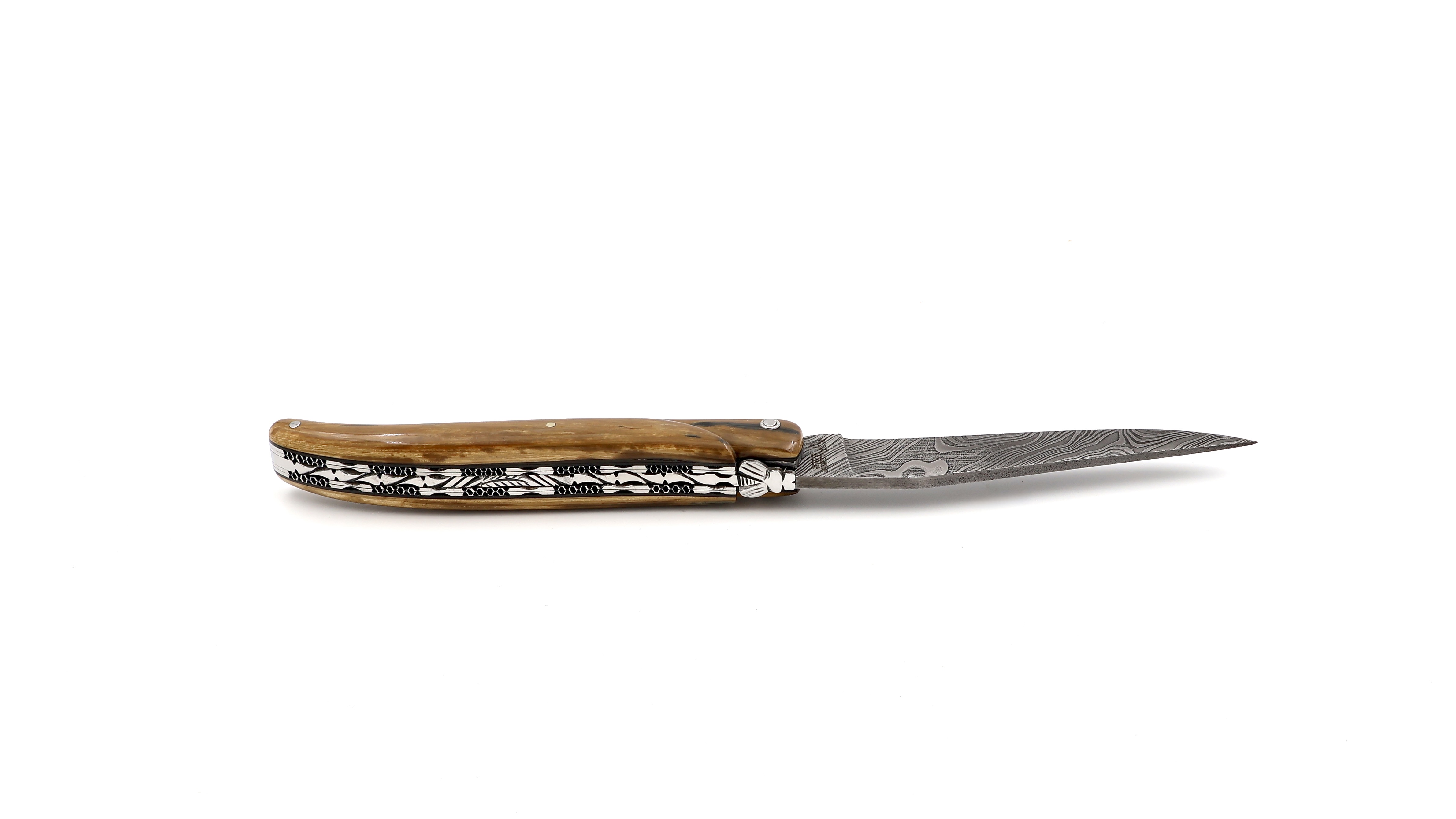Laguiole en Aubrac Twisted-Damast Mammutelfenbein Kruste massiv Doppelplatinen 12 cm 