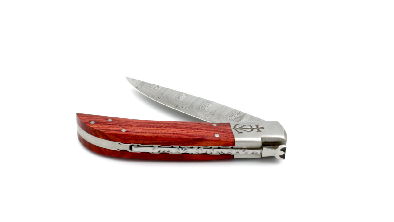 Le Camarguais knife rosewood wood with chiseled plates damascus 12 cm