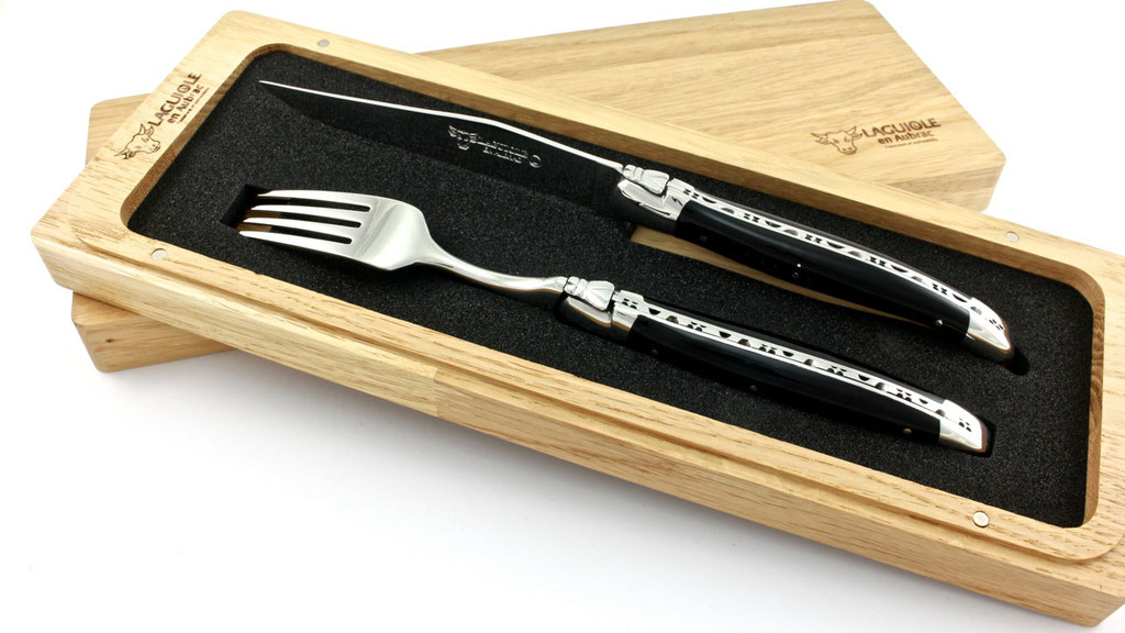 Laguiole en Aubrac Laguiole Besteck Set Büffelhorn 1 Messer 1 Gabel