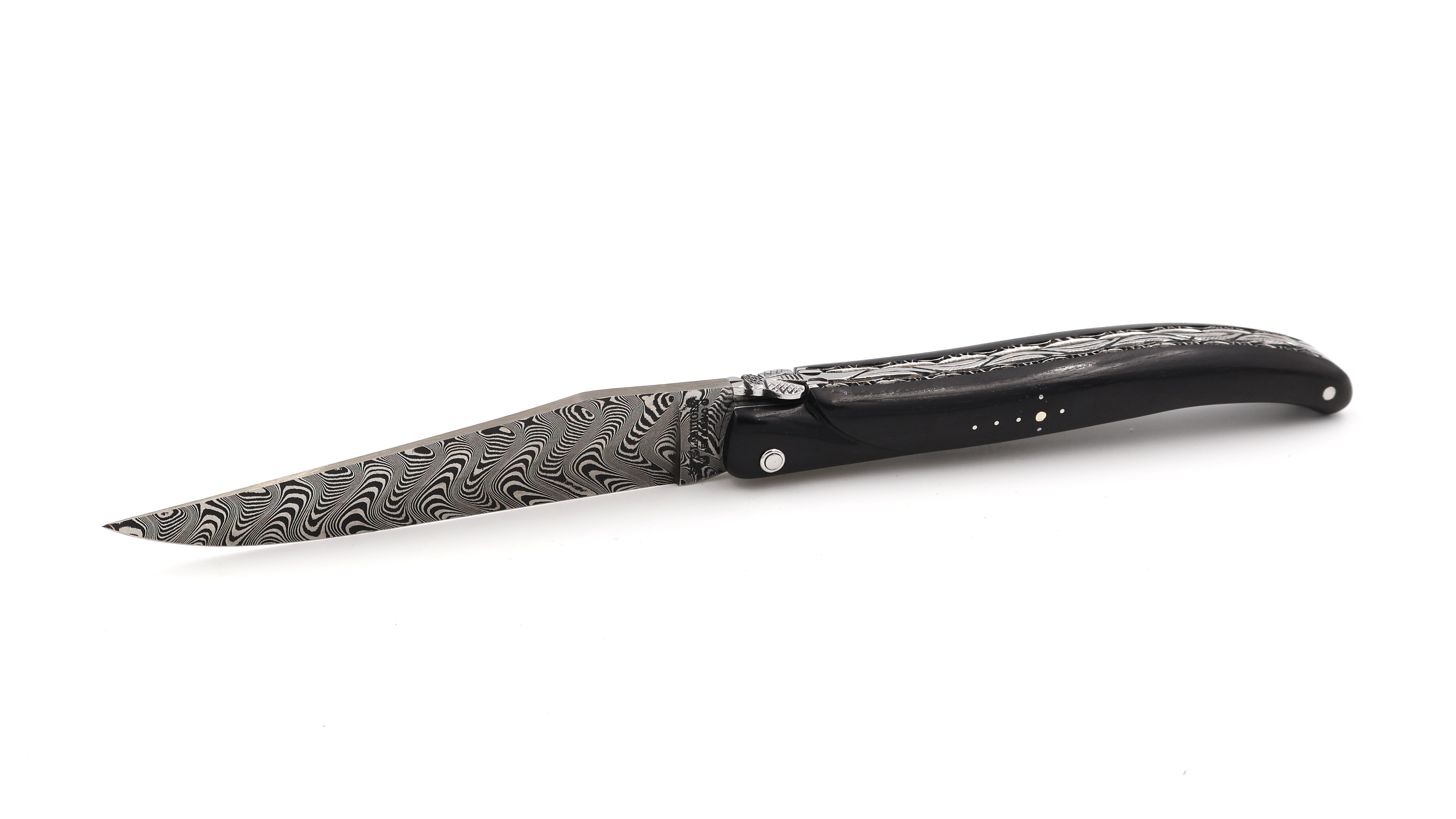 Laguiole en Aubrac  DSC® Carbon Damast Ebenholz massiv Doppelplatine 12 cm