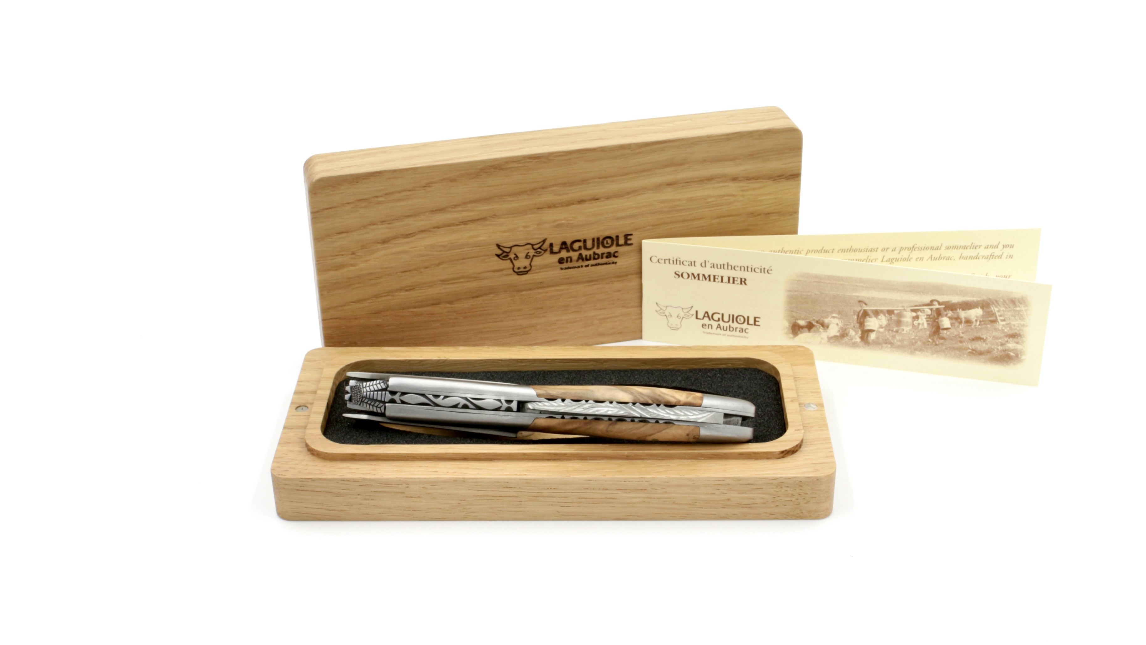 D0DCB6B6-9F37-4742-9D90-6027CF0F3087_1_201_a Laguiole en Aubrac Sommeliermesser Olive guillochiert, besondere Biene