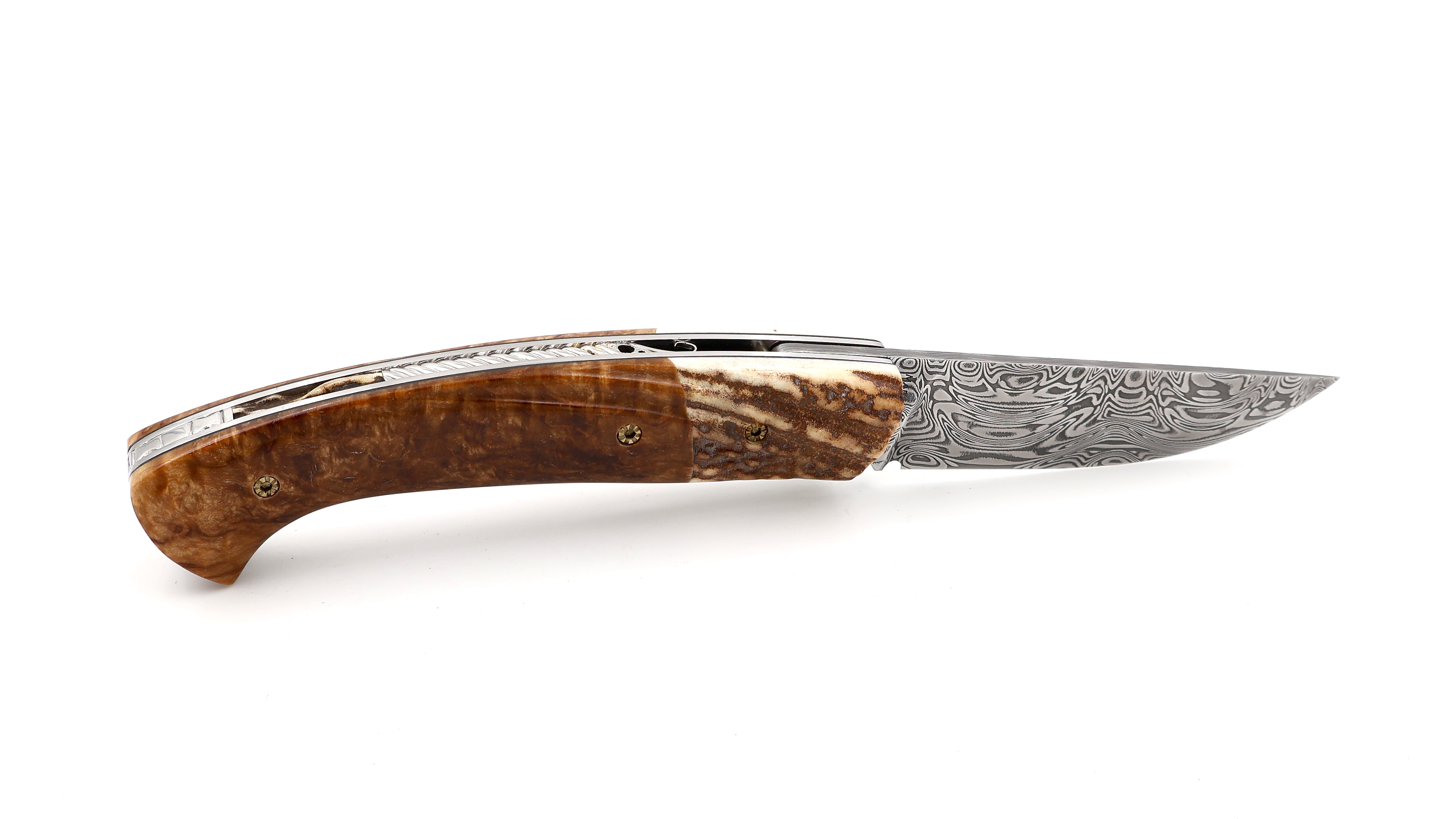 MANU LAPLACE 1515 DAKKAR amboina burlwood & staghorn damascus blade