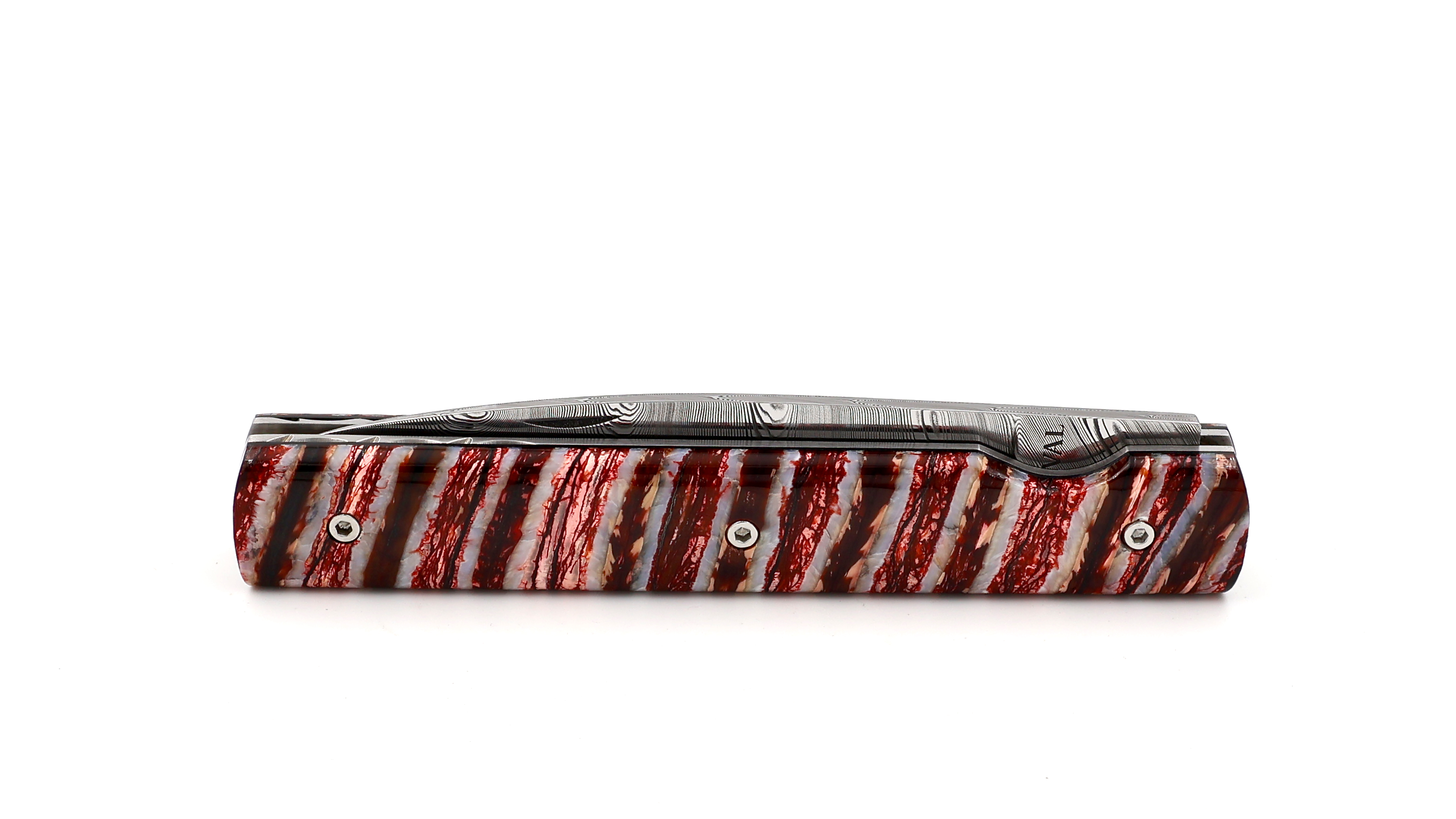 PERCEVAL Le Francais red Mammoth tusk with guillochage damascus blade