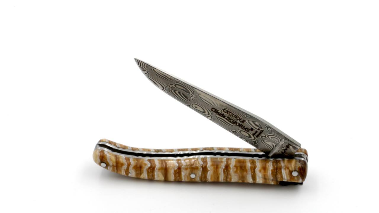 Claude DOZORME Laguiole LUX mammoth tooth brown 12 cm damascus