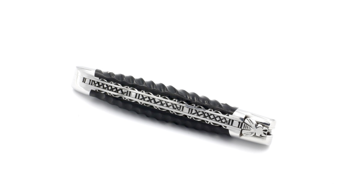 Laguiole en Aubrac jap. Damastklinge Torsadé Ebenholz Doppelplatinen 12 cm