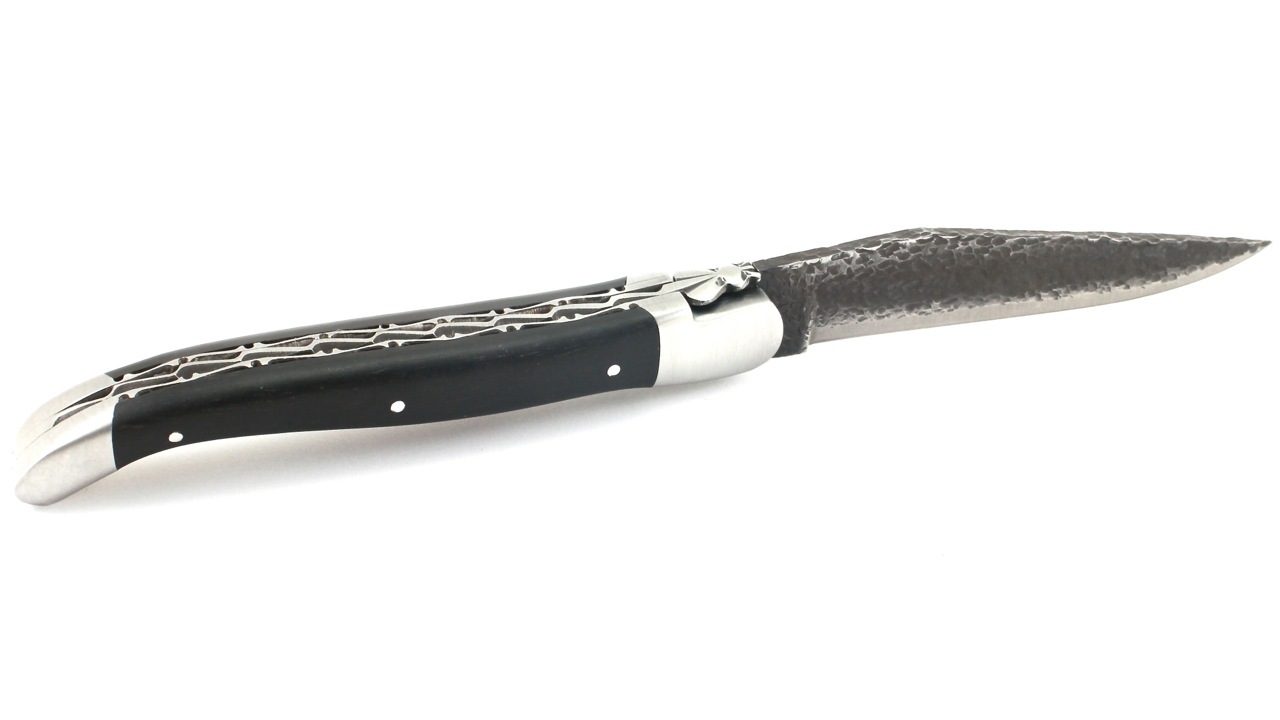 Honoré Durand Laguiole knife Prestige doubleplates Brut de Forge Ebony 12 cm