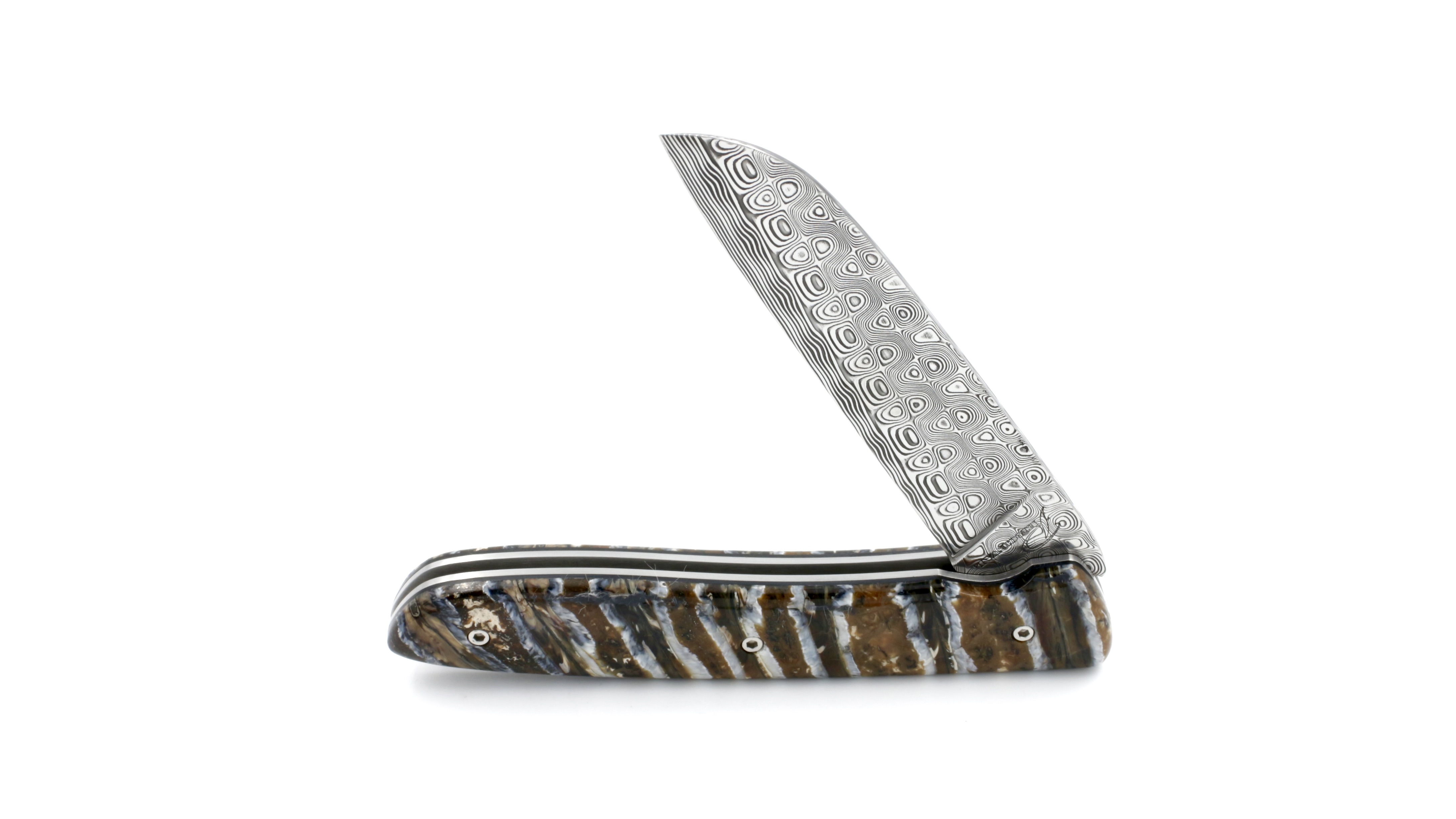 Perceval L08 brown mammoth tusk damascus blade