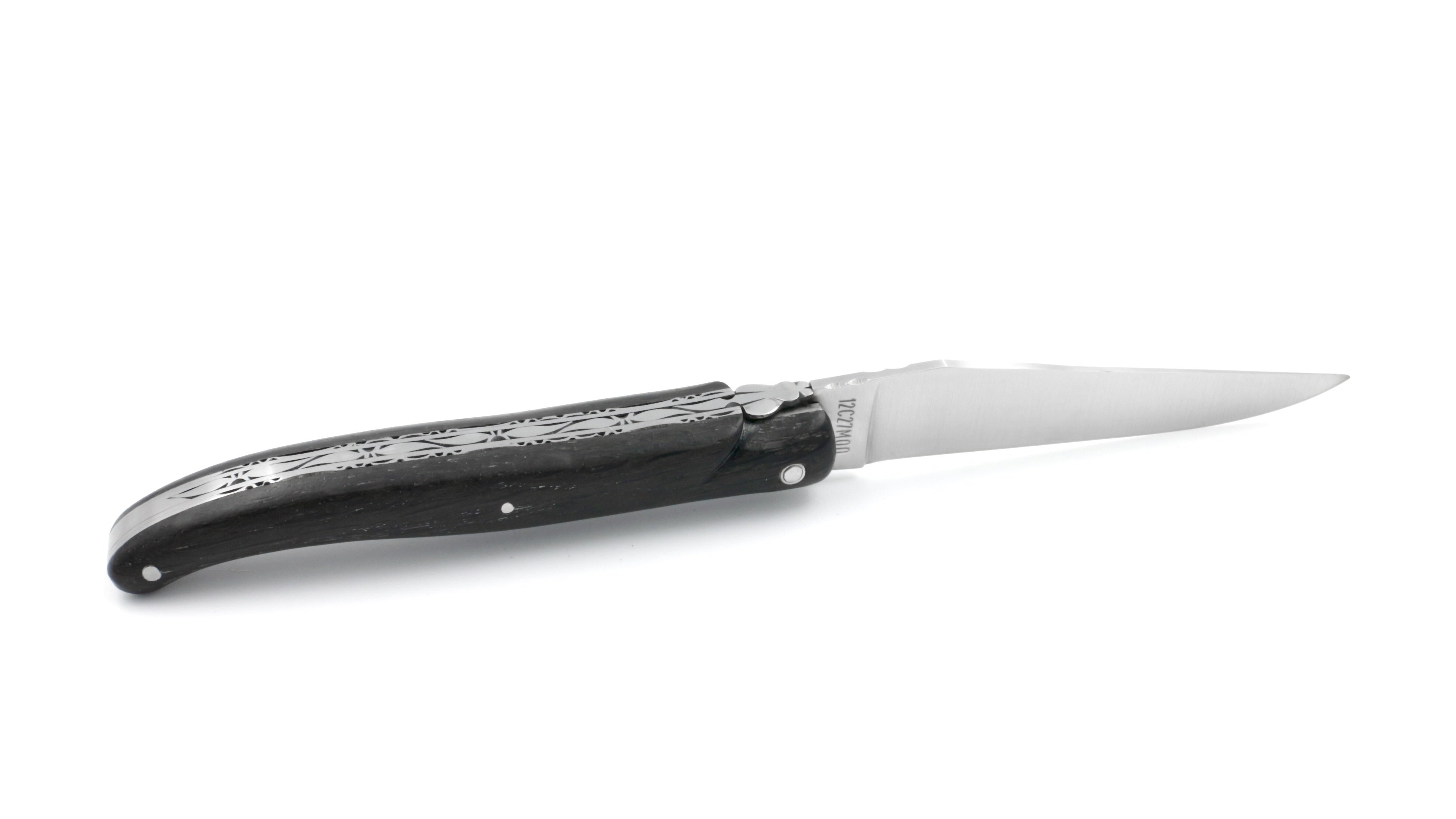 Laguiole en Aubrac double plates knife bog oak full handle 12 cm