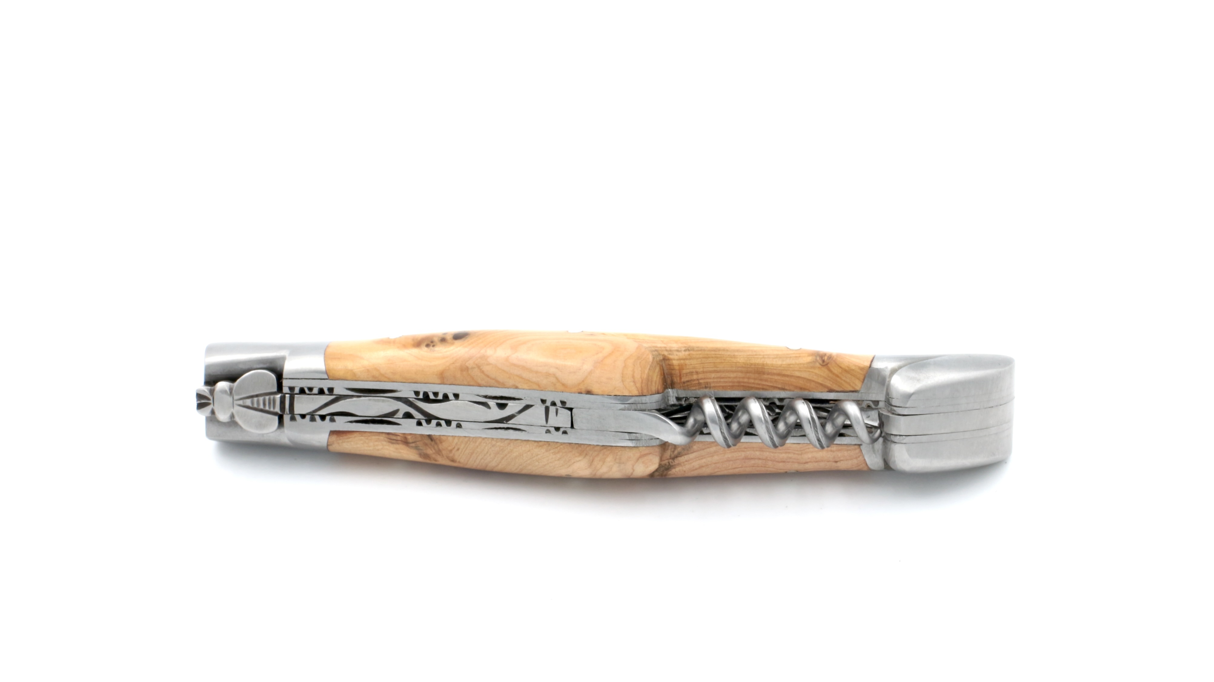 Laguiole en Aubrac  DSC® Carbon Damast Wacholder matt Doppelplatine Korkenzieher 12 cm