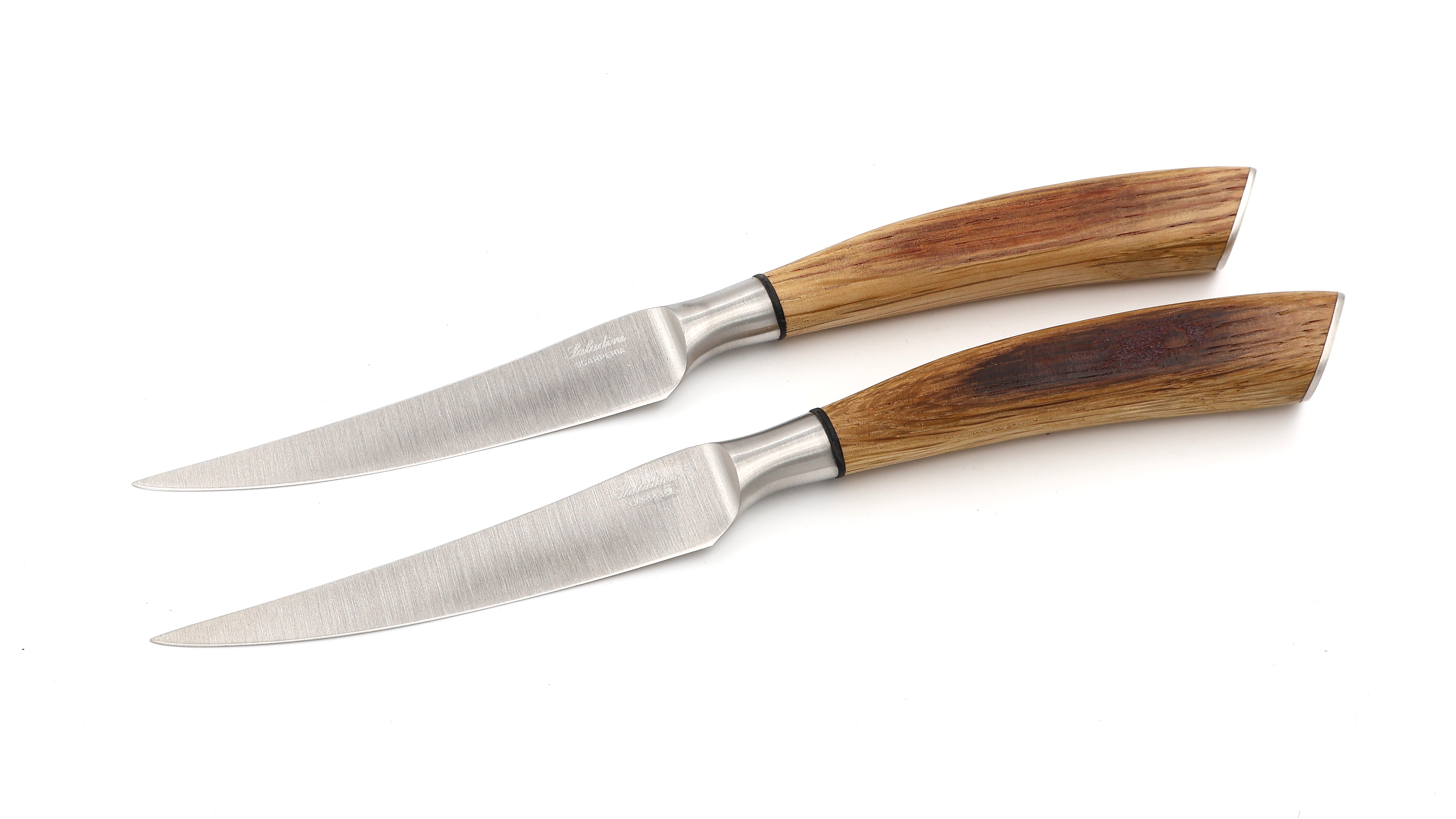 Saladini steakknives Set of 2 barrel oak steel plaque