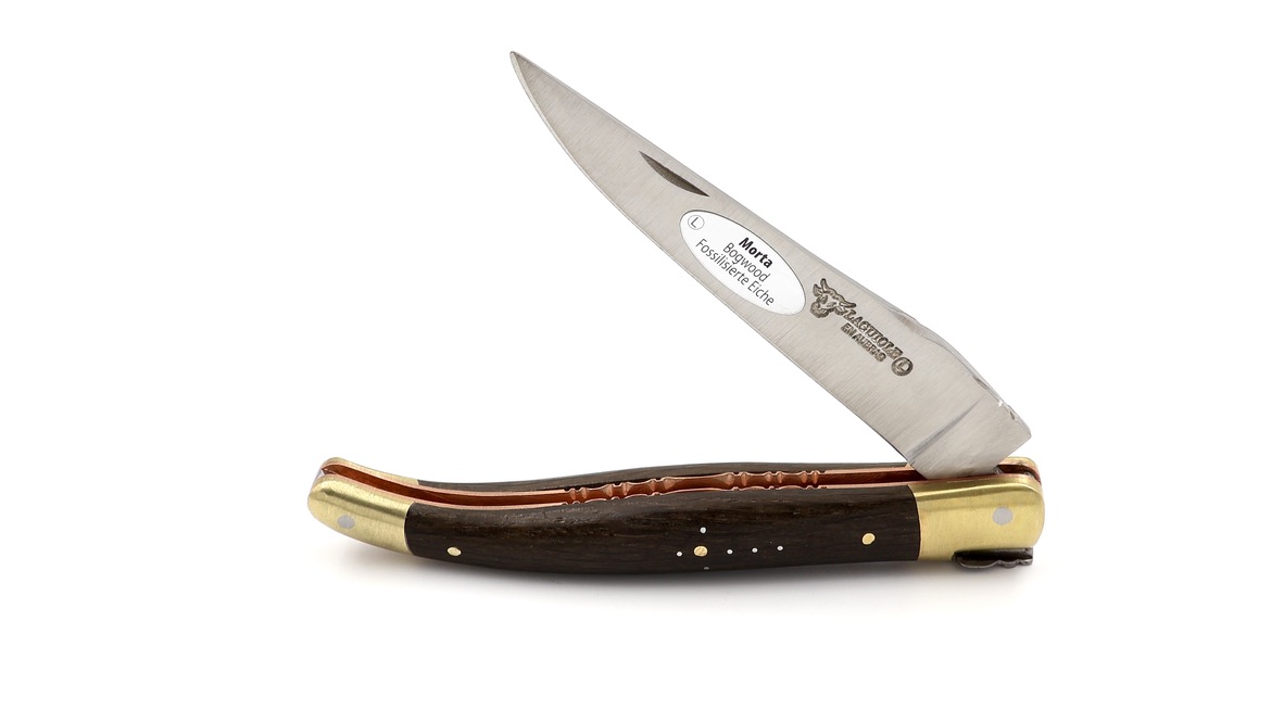 Laguiole en Aubrac knife BIJOU bog oak with chiseled plates 12 cm