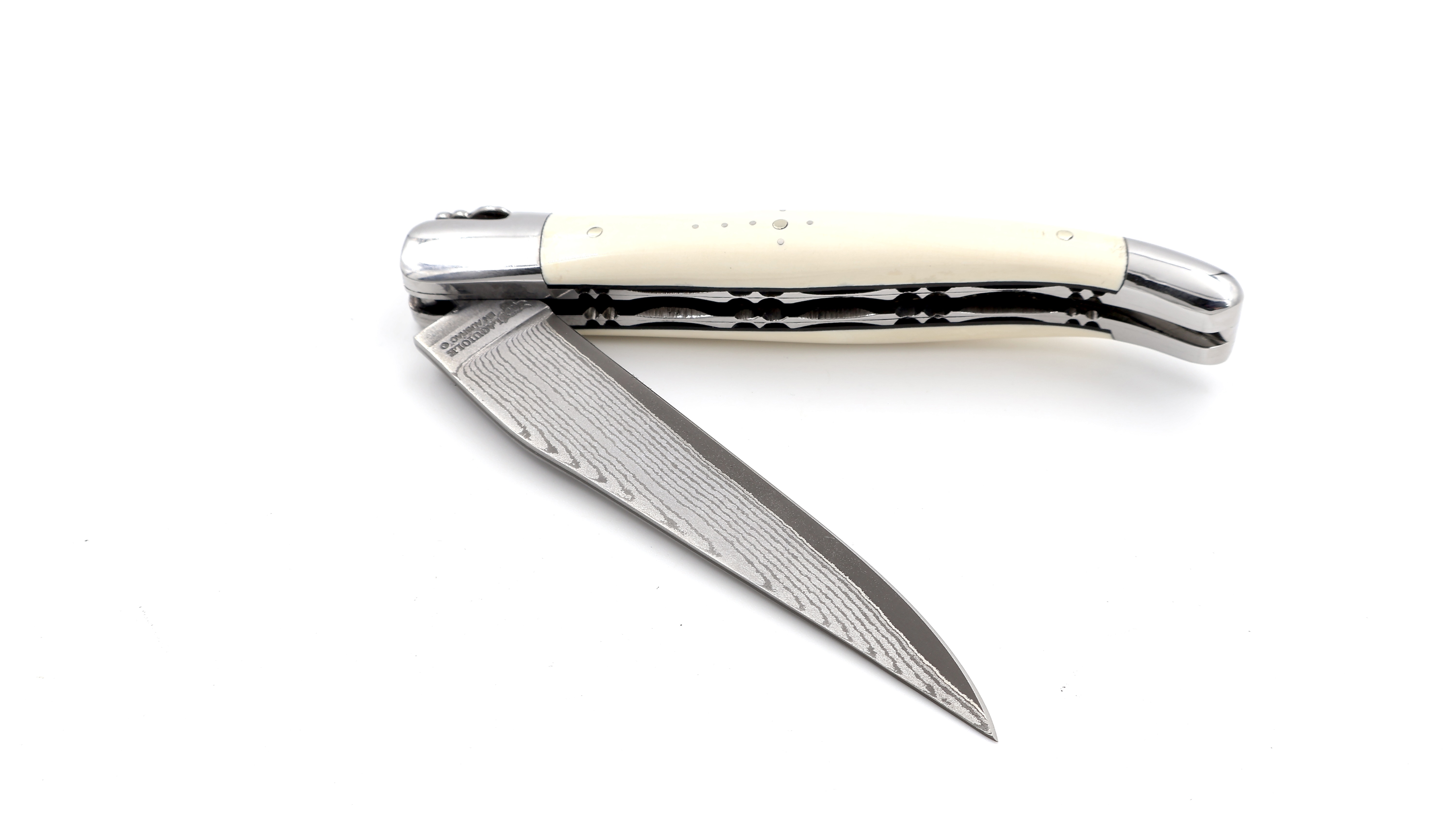 Laguiole en Aubrac jap. Damastklinge Mammutelfenbein Doppelplatine 12 cm